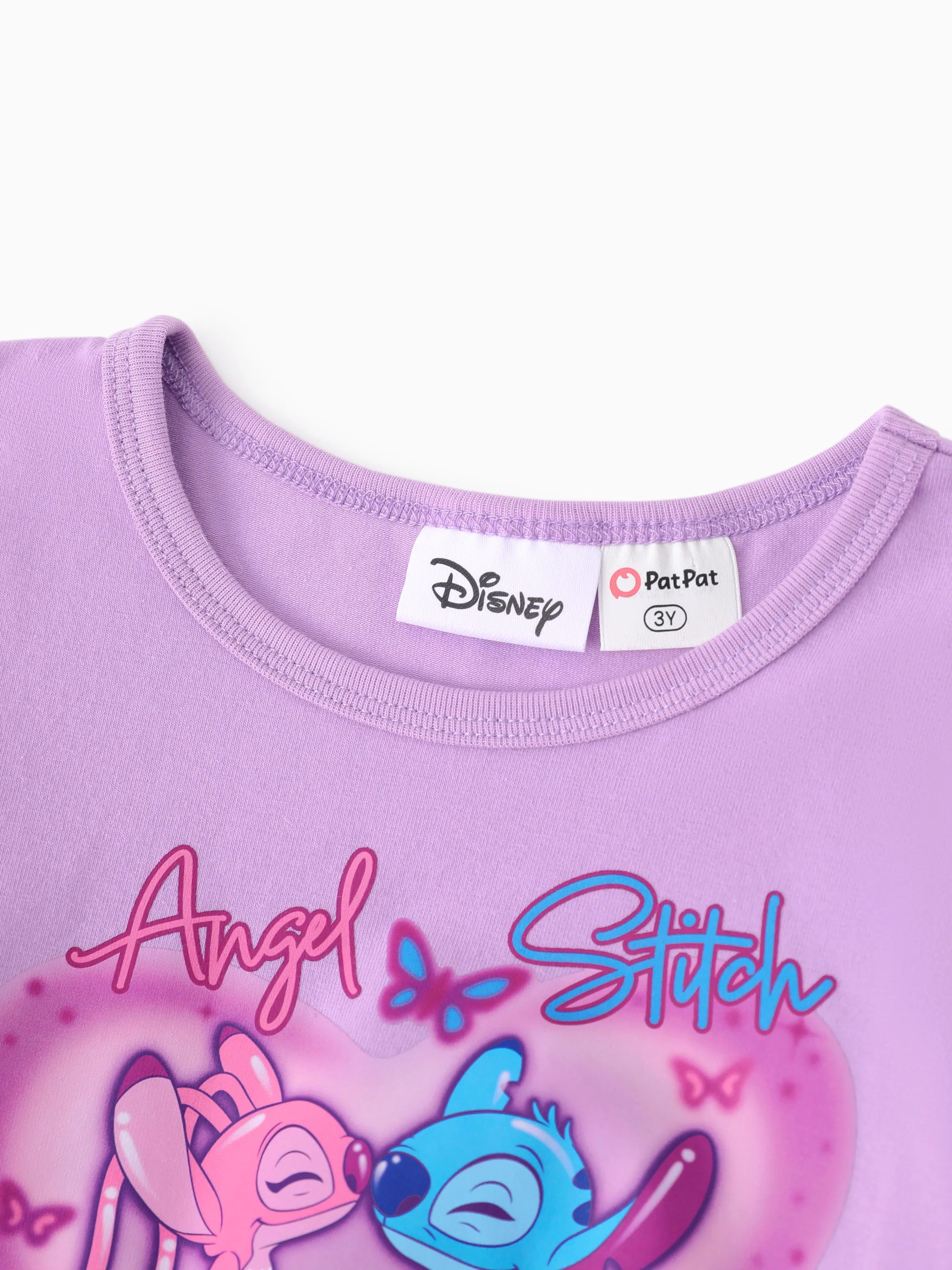 Disney Stitch Toddler/Kid Girl 2pcs Cotton Character Heart Floral Pattern Gradient Mesh Dress Purple - Image 4