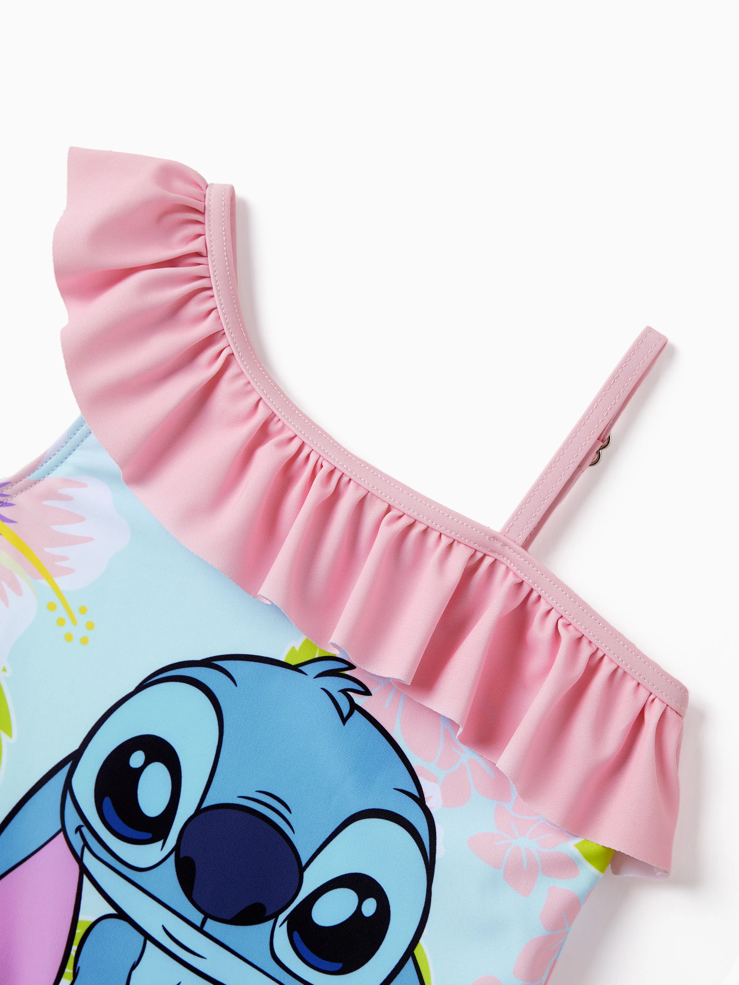 Disney Stitch Toddler/Kid Girl UPF50+ One-shoulder Ruffle Swimsuit Coral - Image 4