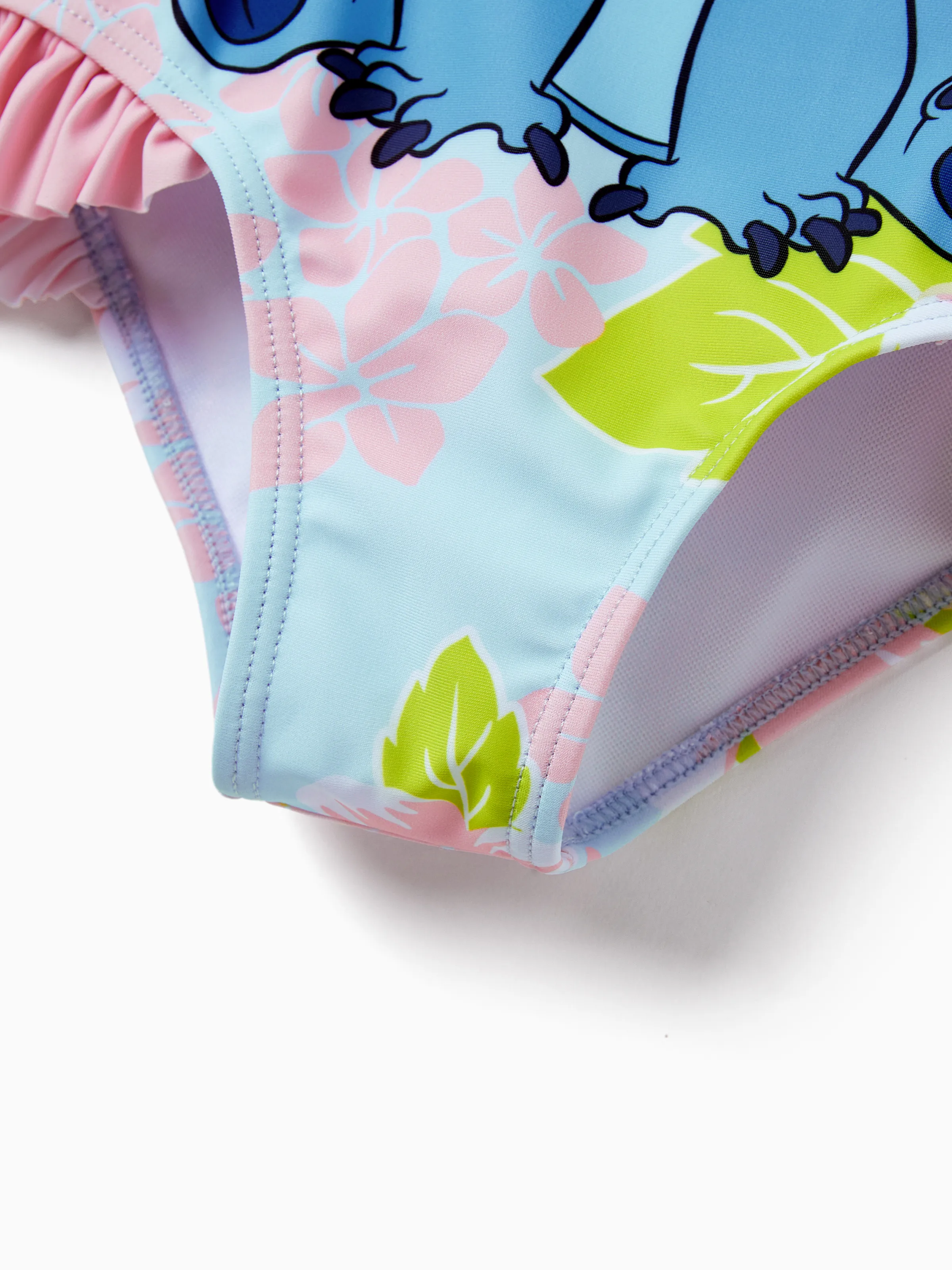 Disney Stitch Toddler/Kid Girl UPF50+ One-shoulder Ruffle Swimsuit Coral - Image 6