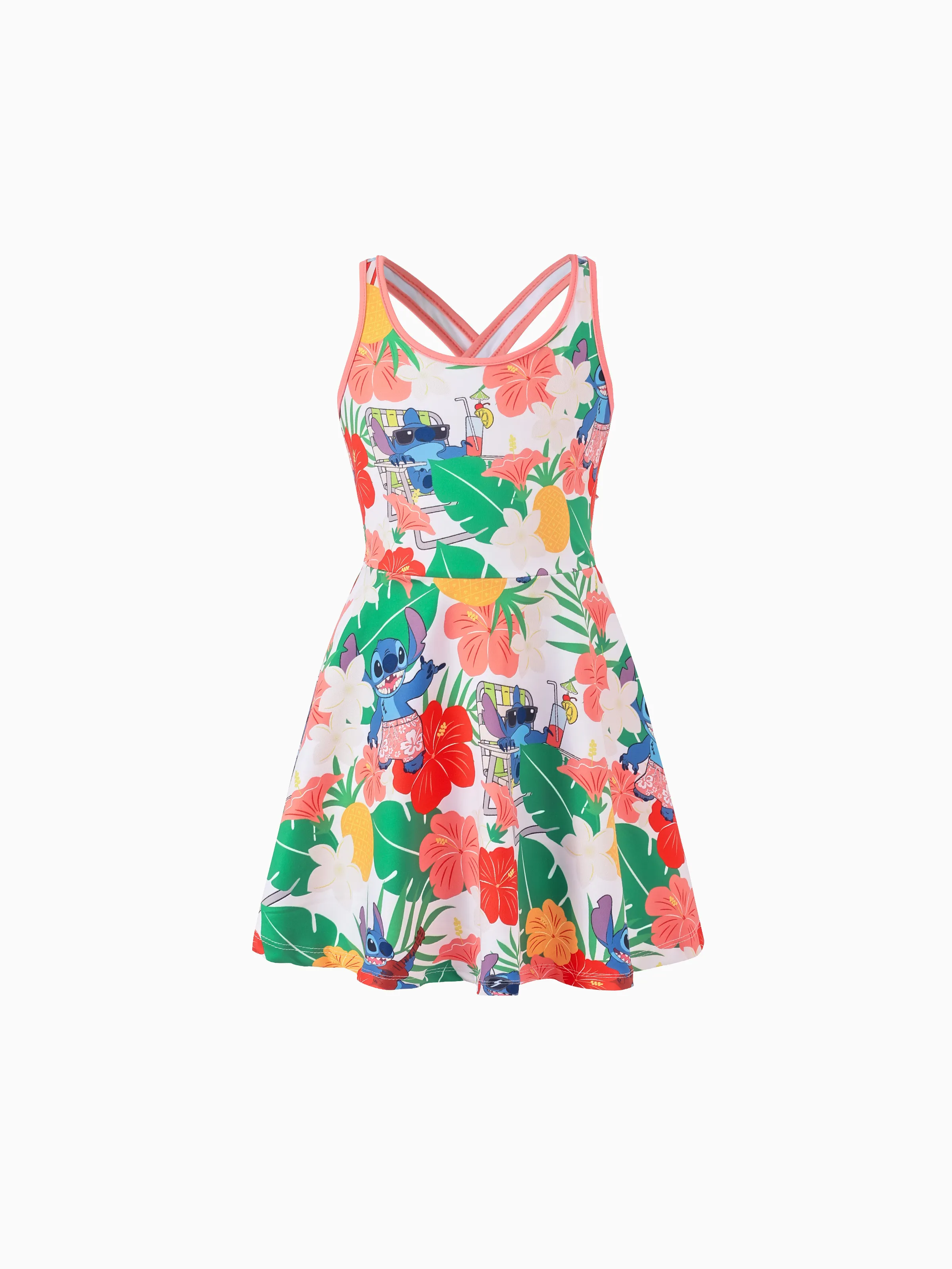 Disney Stitch Toddler/Kid Girl Tropical Floral Sporty Dress/ Cotton Top Multi-color - Image 2