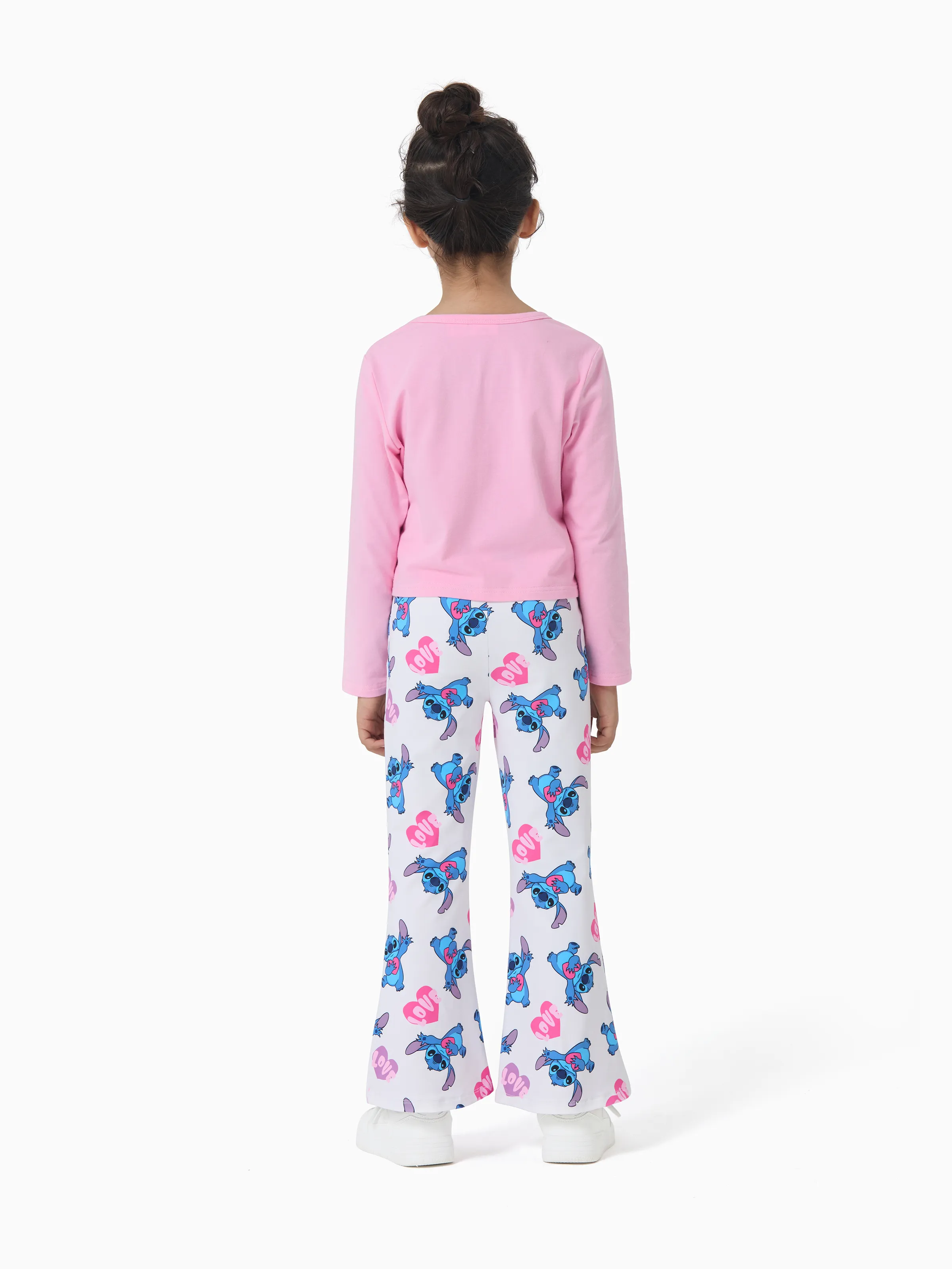 Disney Stitch Toddler/Kids Girl Stitch 2pcs Tie Front Longsleeves Top and Pattern Flared Pant Set Pink - Image 3