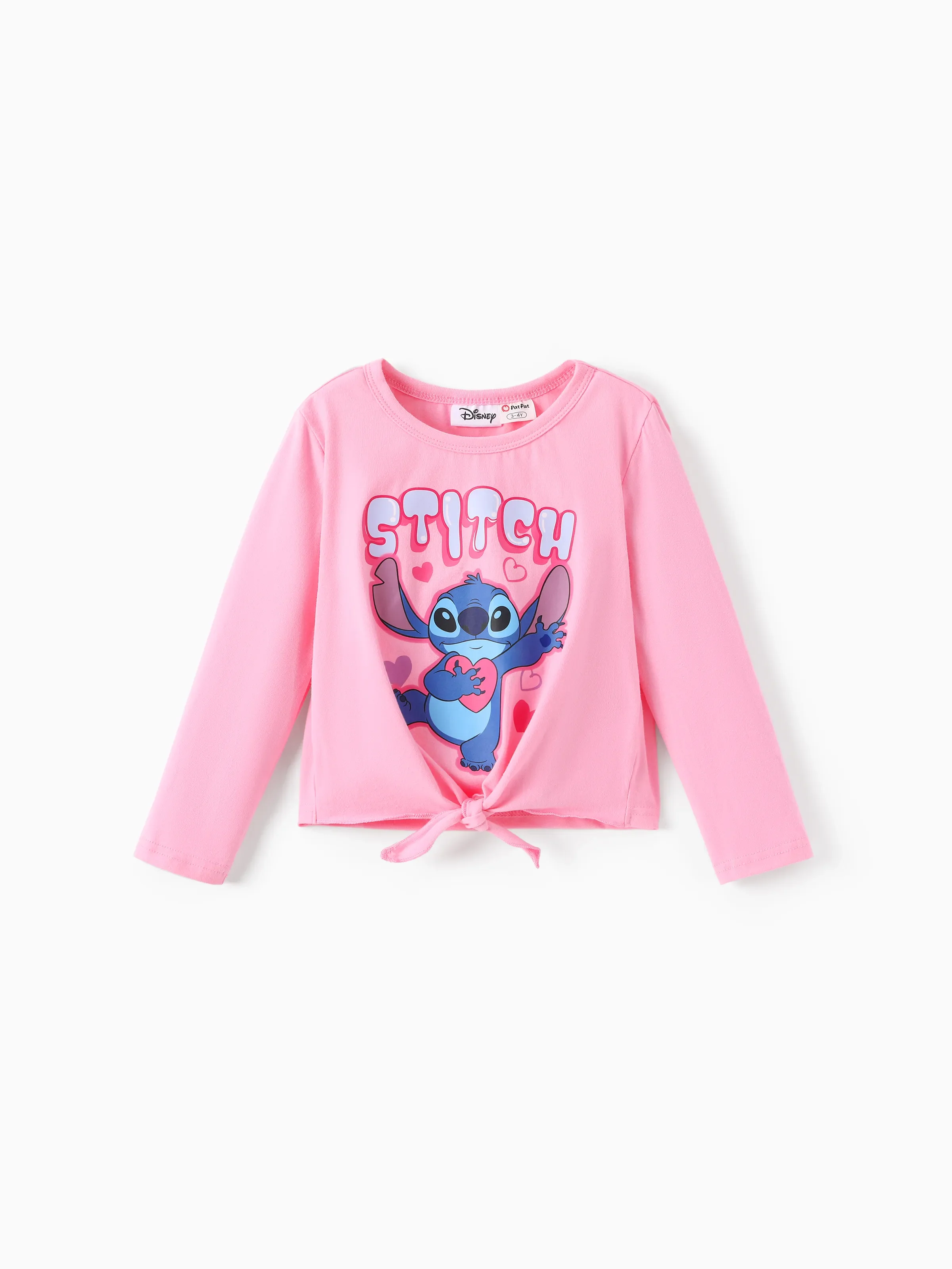 Disney Stitch Toddler/Kids Girl Stitch 2pcs Tie Front Longsleeves Top and Pattern Flared Pant Set Pink - Image 6