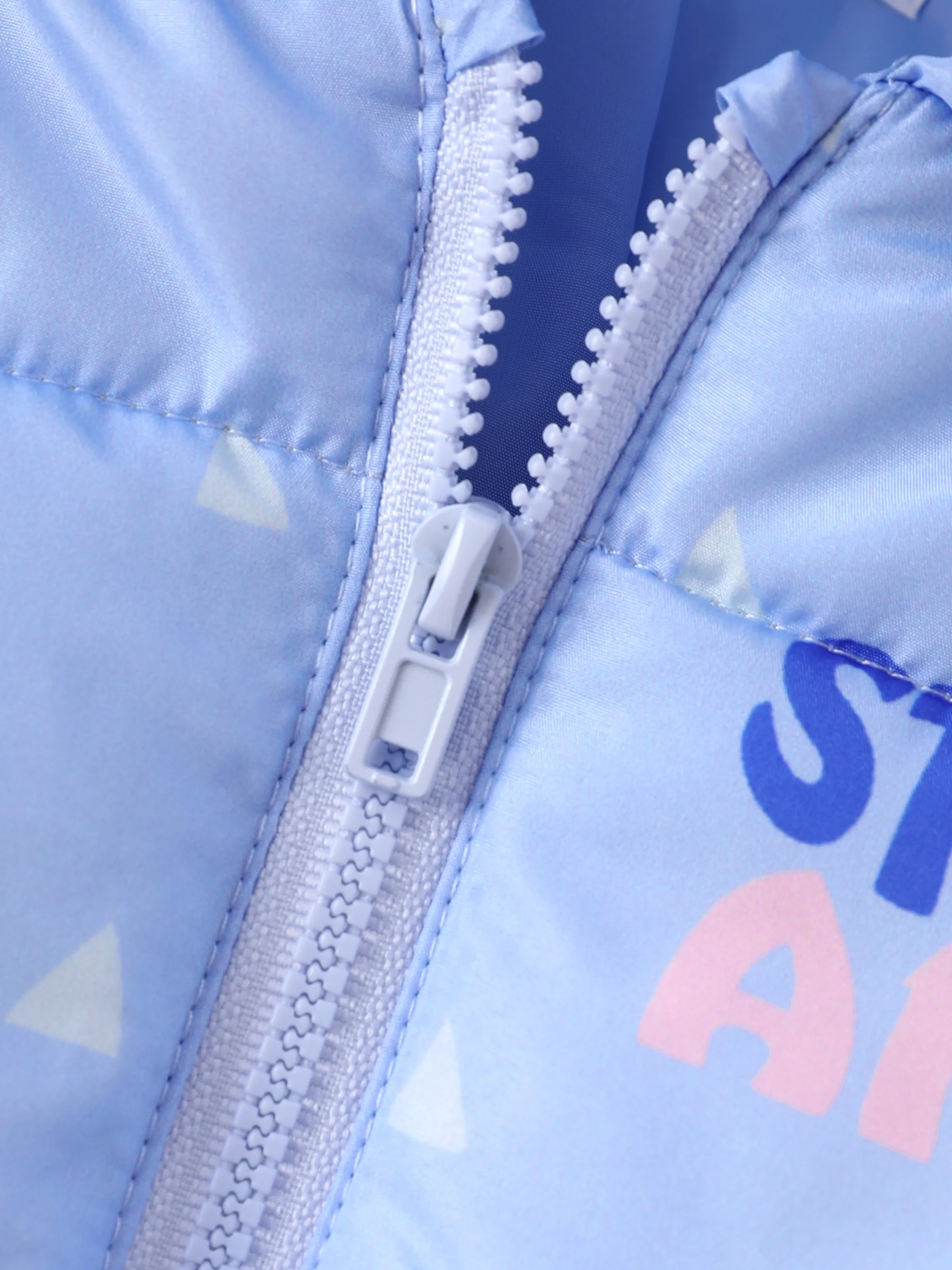 Disney Stitch Toddler/Kids Girl Stitch/Angel Sweet Geometric Pattern Polyester Fabric Hooded Puffer Jacket Blue - Image 6