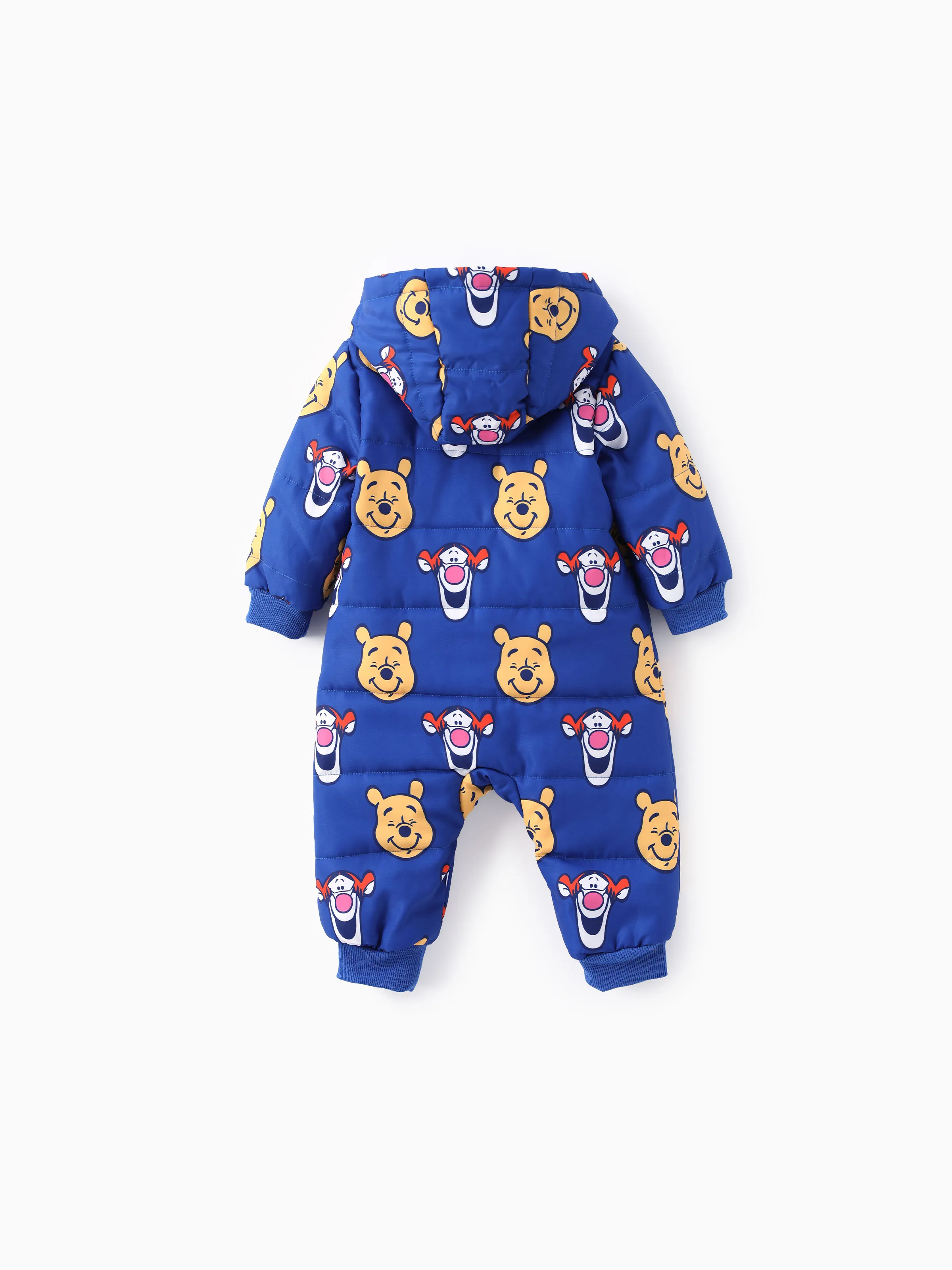 Disney Winnie the Pooh Baby Boy 1pcs Character Allover Print Zipper Hooded Long-sleeve Thicken Puffer Jumpsuit Blue- - Image 2