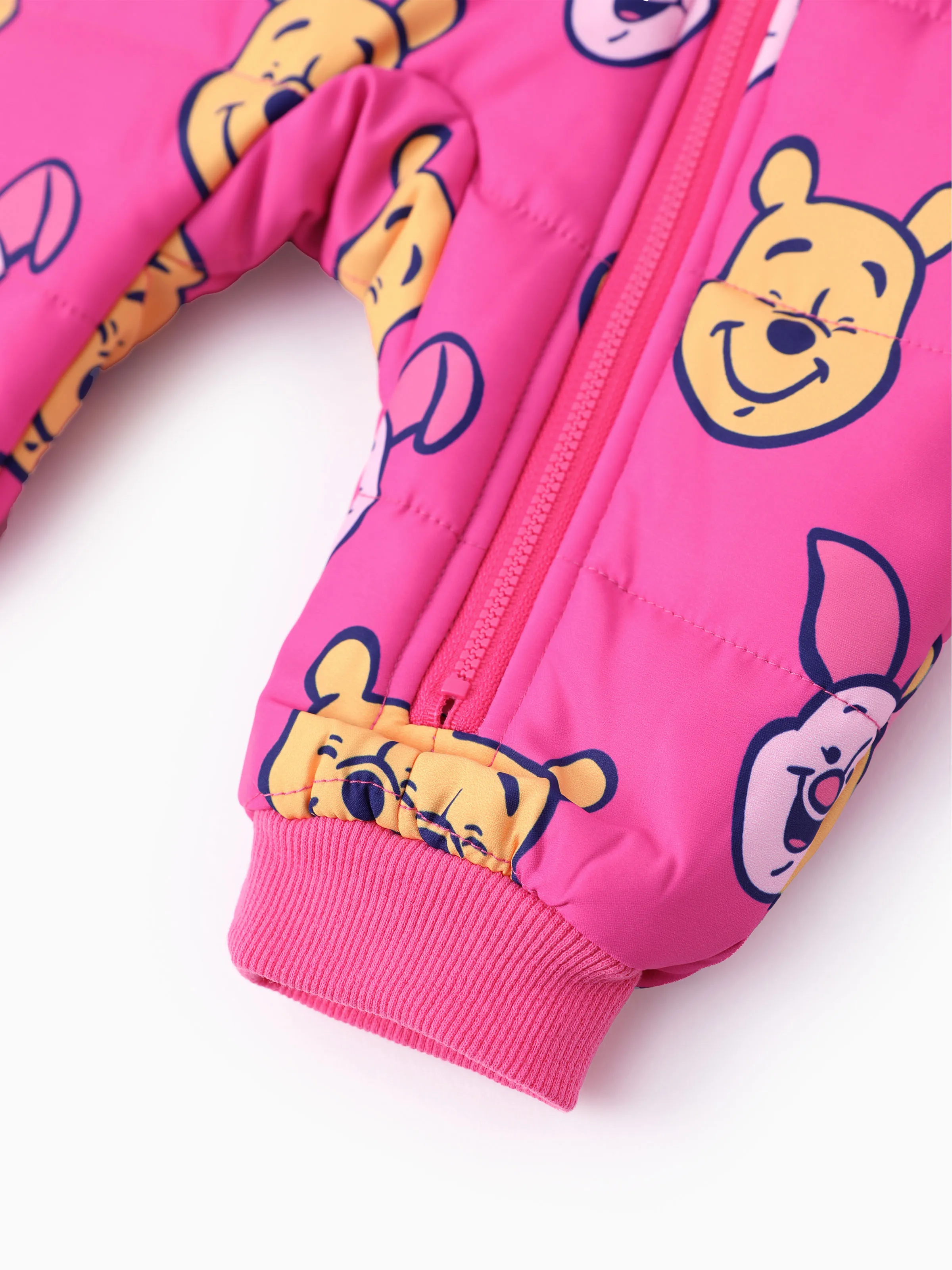 Disney Winnie the Pooh Baby Girl 1pcs Character Allover Print Zipper Hooded Thicken Puffer Jumpsuit Roseo - Image 5