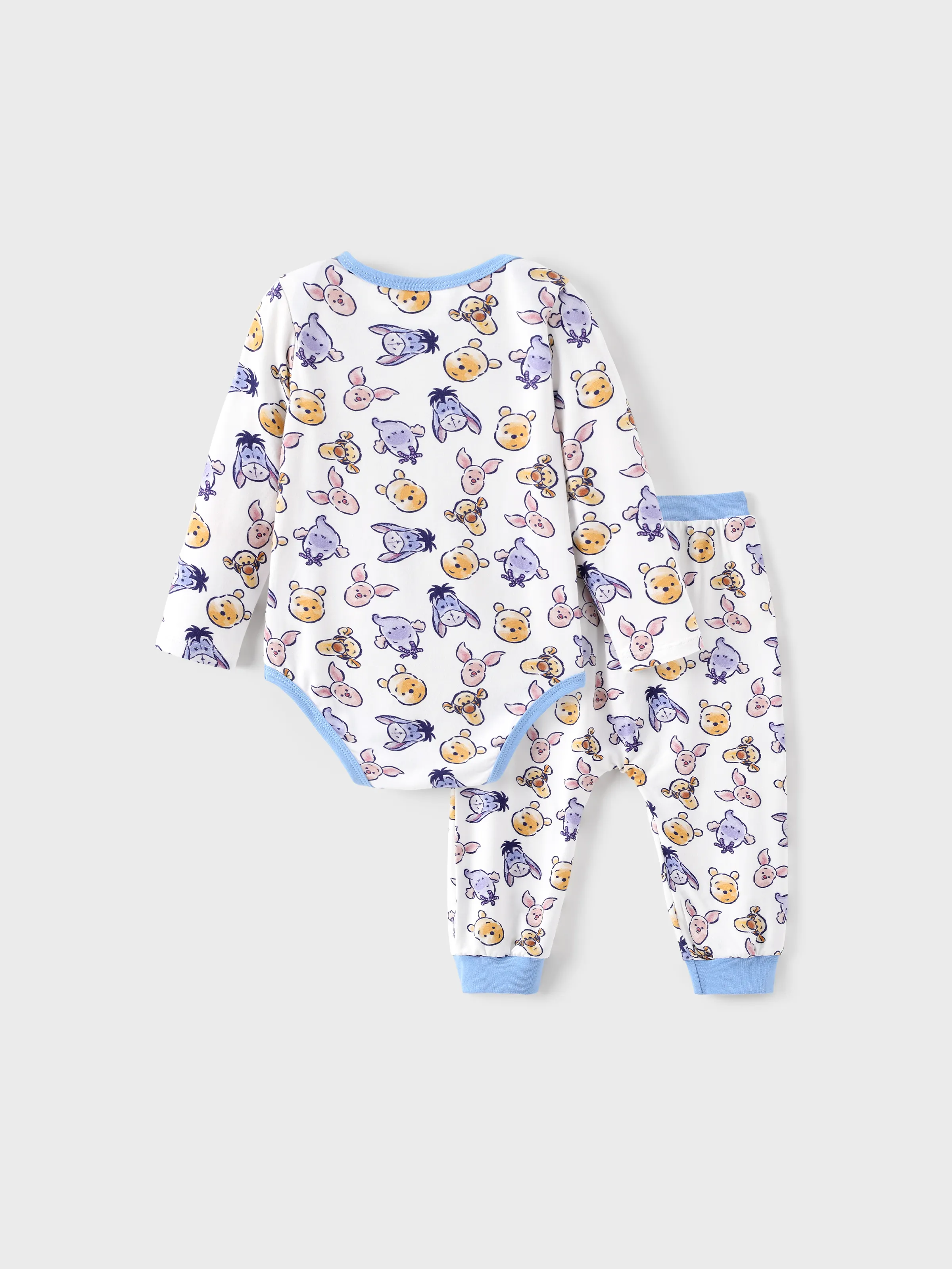 Disney Winnie the Pooh Baby Boy/Girl 2pcs Winnie/Piglet/Eeyore Allover Prints Snap Closure Bodysuit and Pants Sets White - Image 3