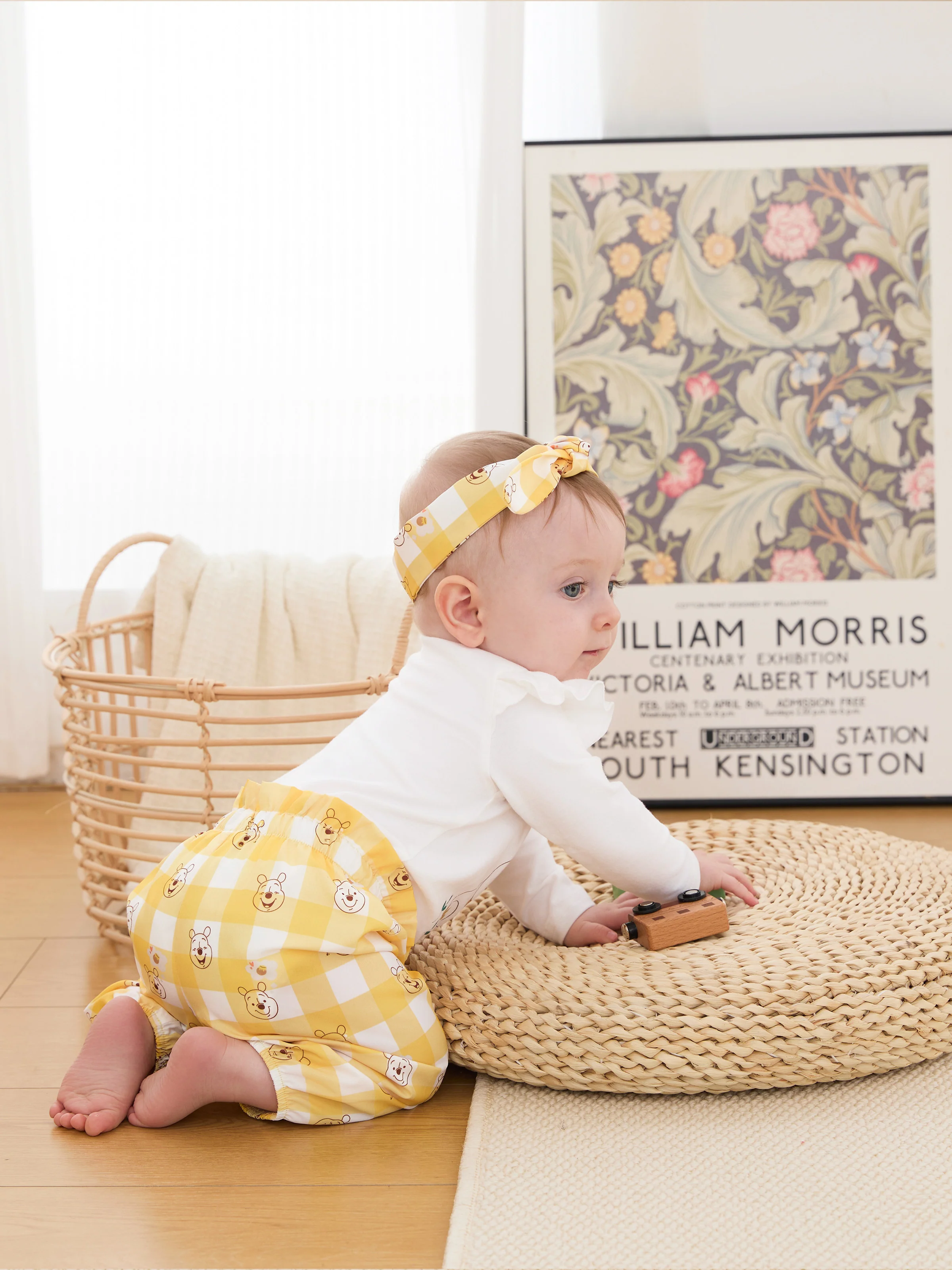 Disney Winnie the Pooh Baby Girl 3pcs Ruffled Romper and Pants with Headband Set Ginger - Image 5