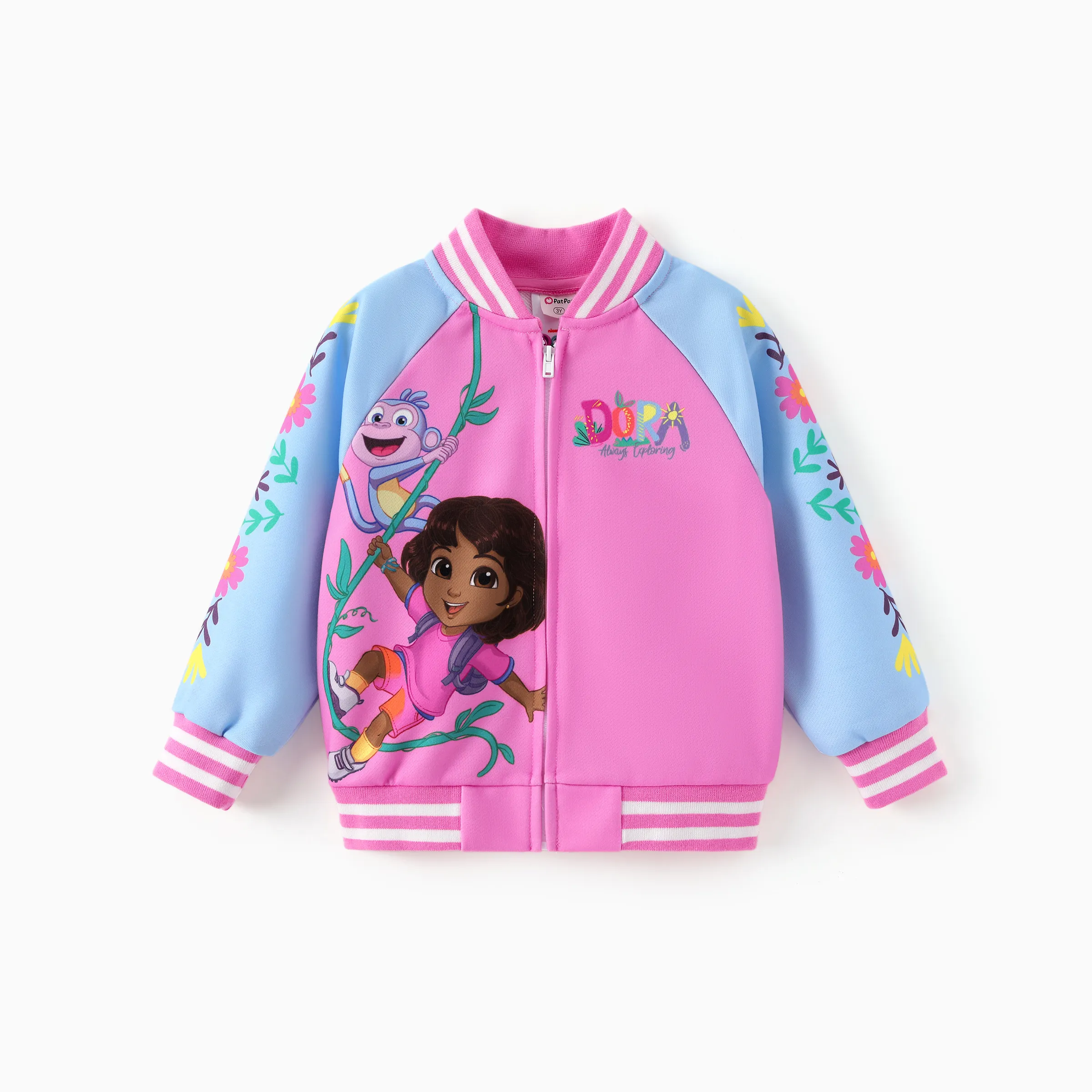 Dora Toddler Girl Knitted Fabric Colorblock Bomber Jacket Hot Pink - Image 11