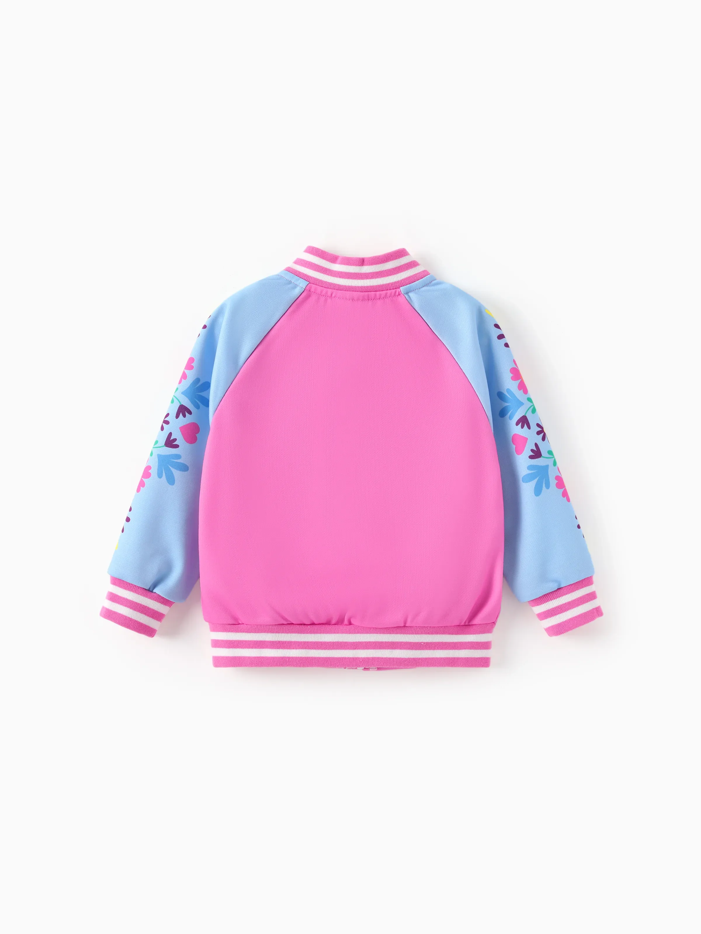 Dora Toddler Girl Knitted Fabric Colorblock Bomber Jacket Hot Pink - Image 2