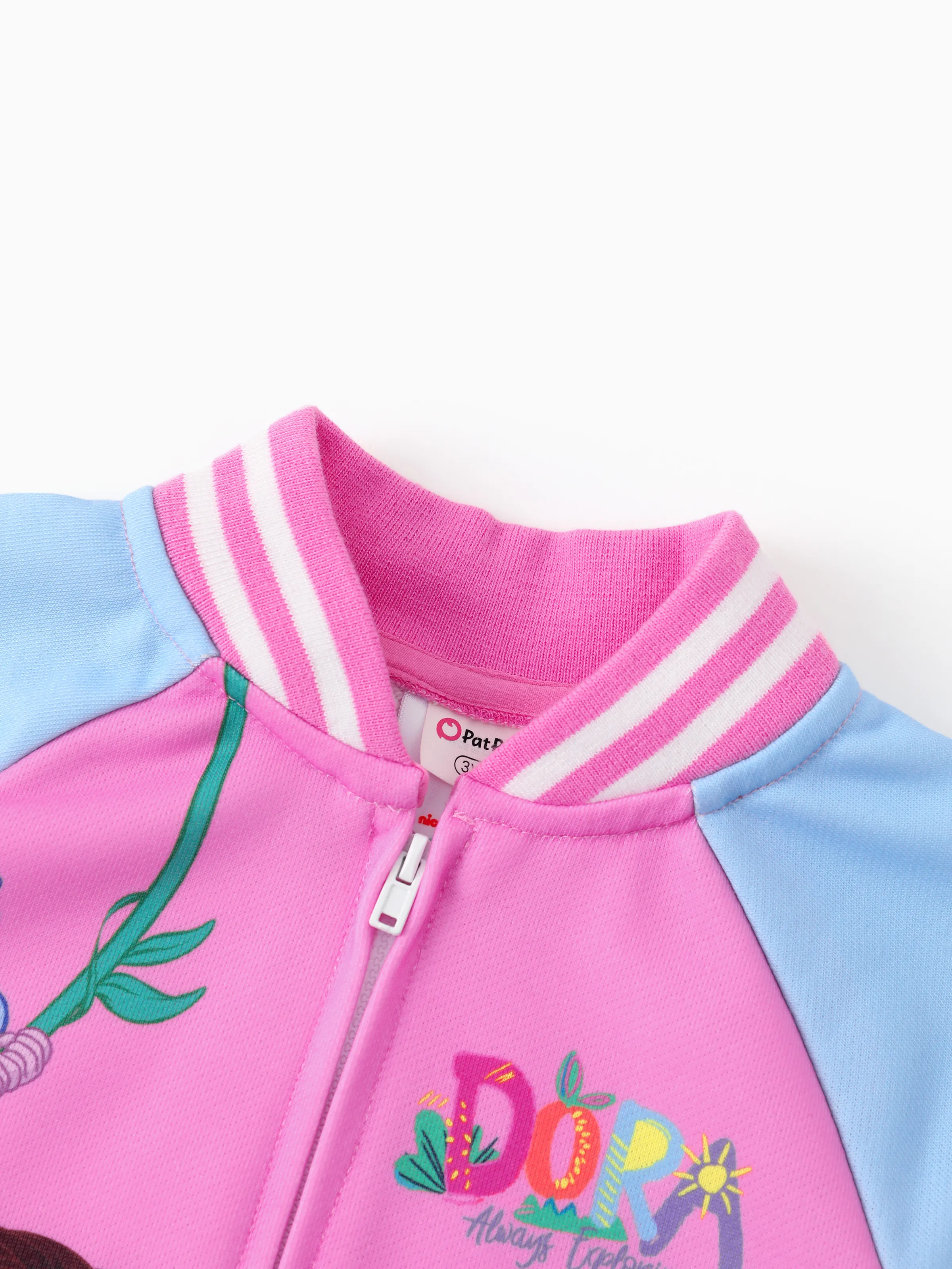 Dora Toddler Girl Knitted Fabric Colorblock Bomber Jacket Hot Pink - Image 3