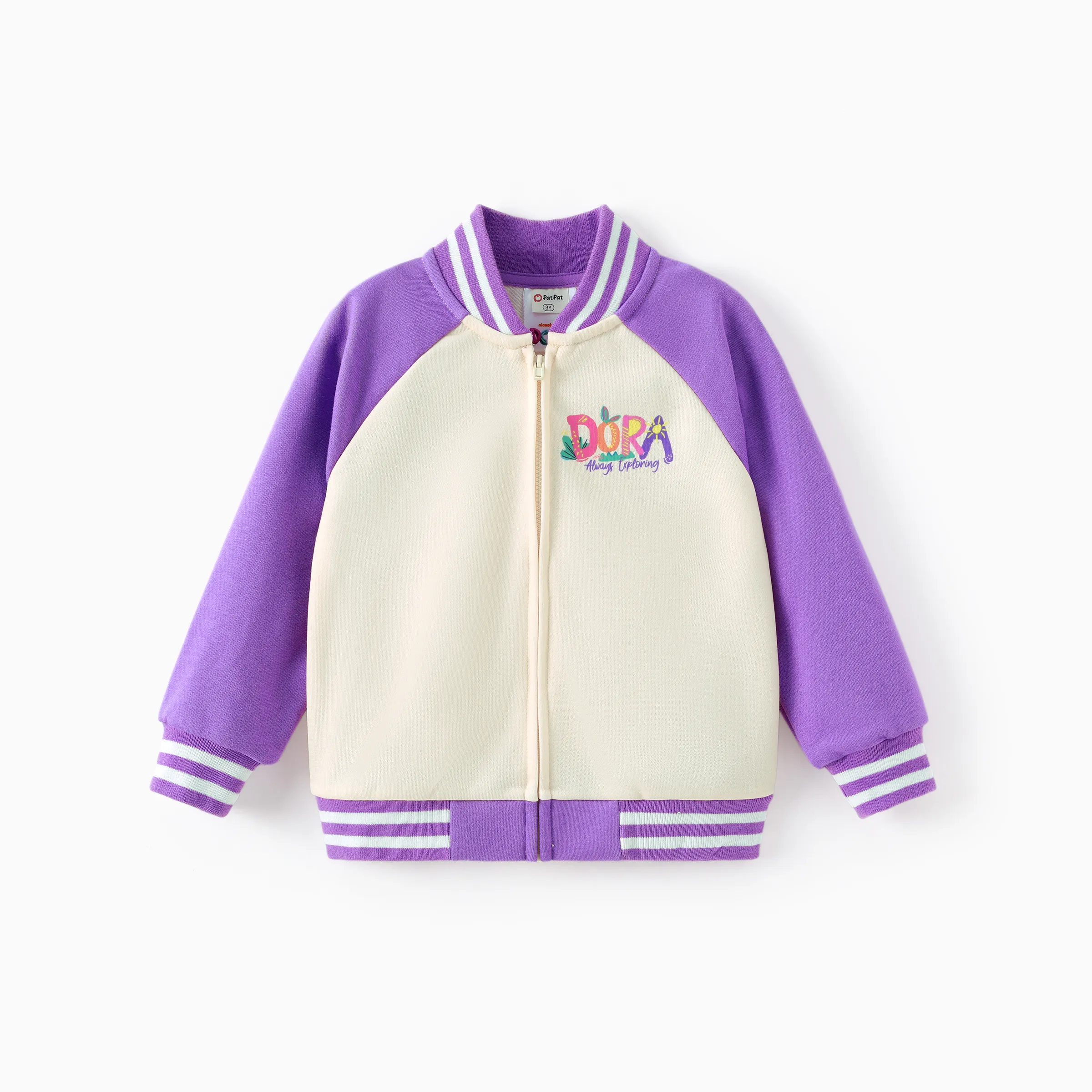 Dora Toddler Girl Knitted Fabric Colorblock Bomber Jacket Purple - Image 10