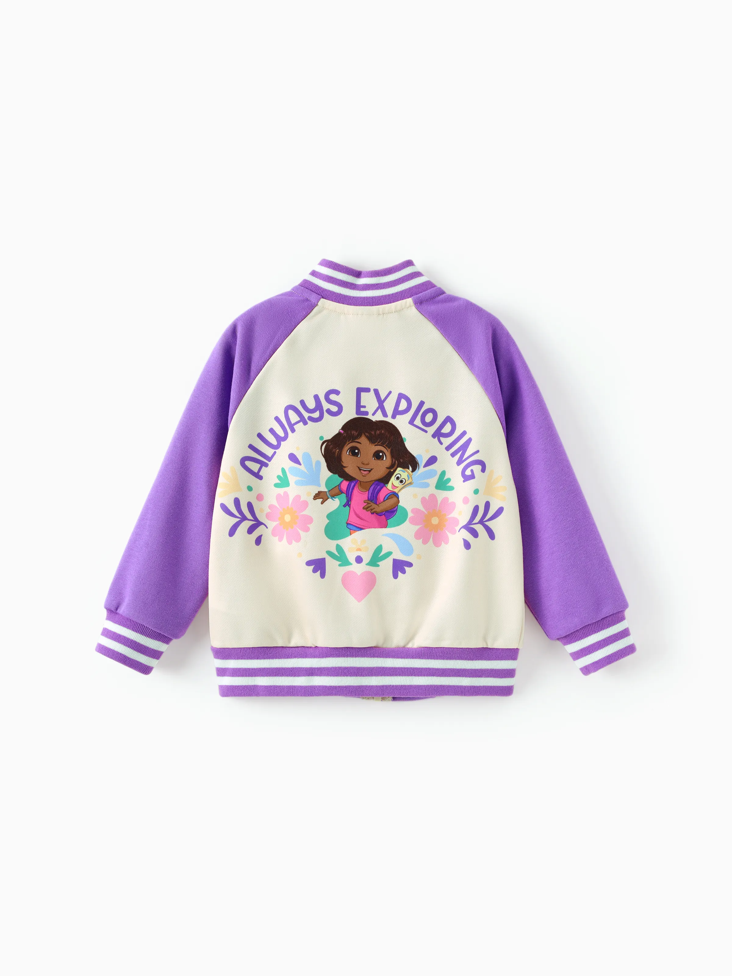 Dora Toddler Girl Knitted Fabric Colorblock Bomber Jacket Purple - Image 2