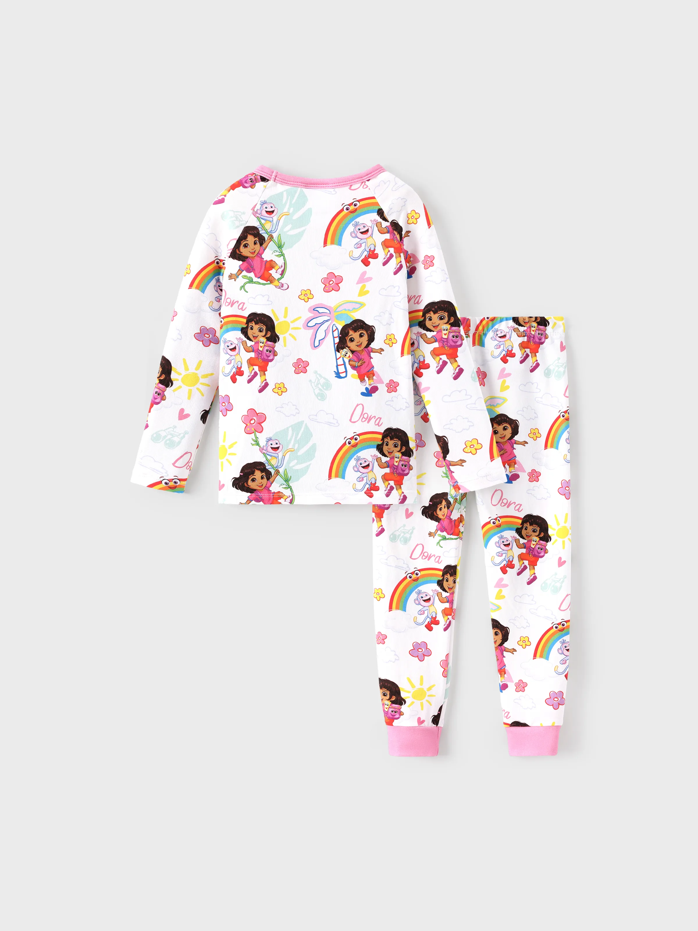 Dora Toddler/Kids Girl 2pcs Cotton Knit Fabric Pajamas Set White - Image 3