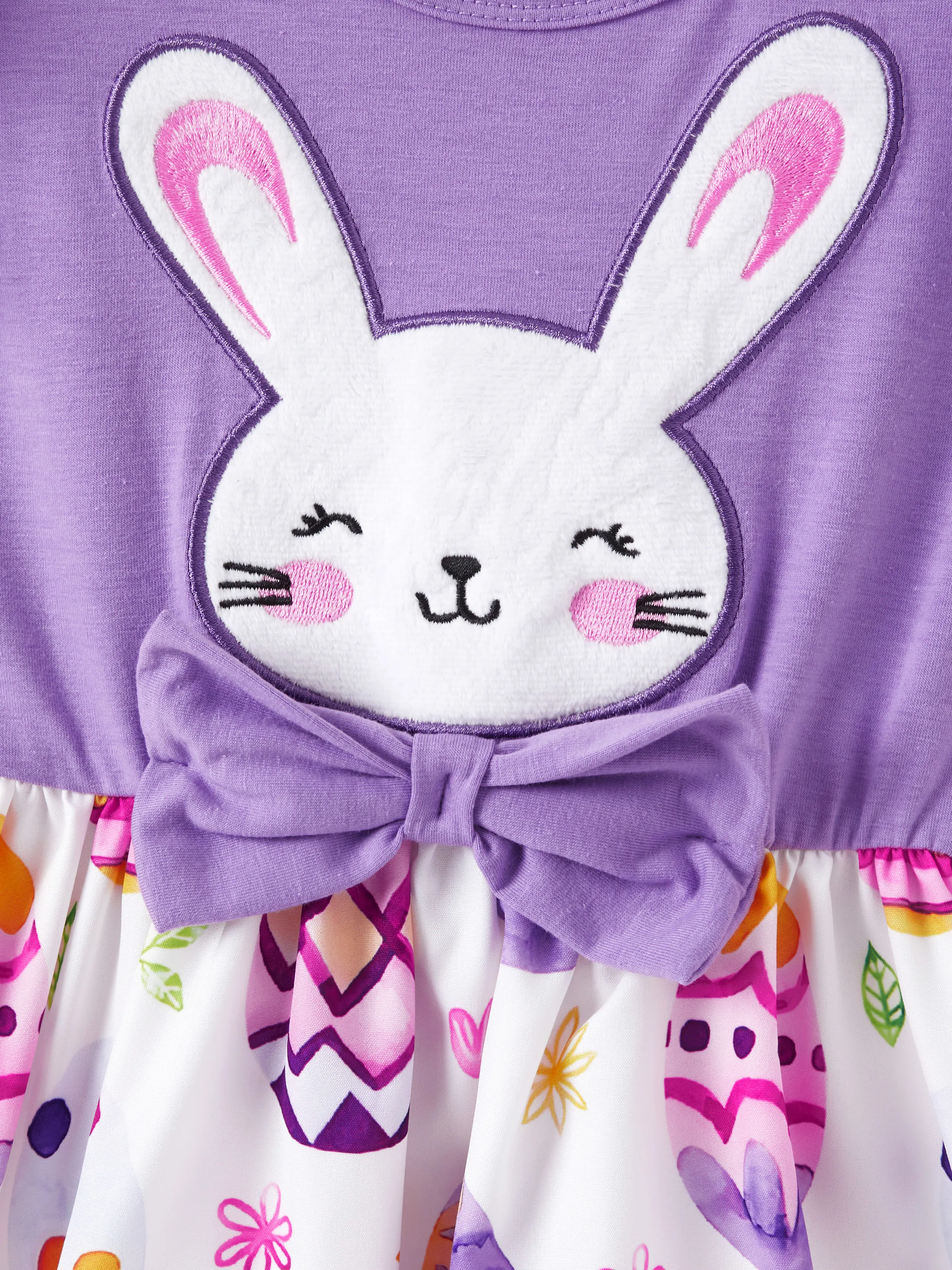 Easter Toddler Girl Rabbit Print Flutter-sleeve Dress Purple - Image 2
