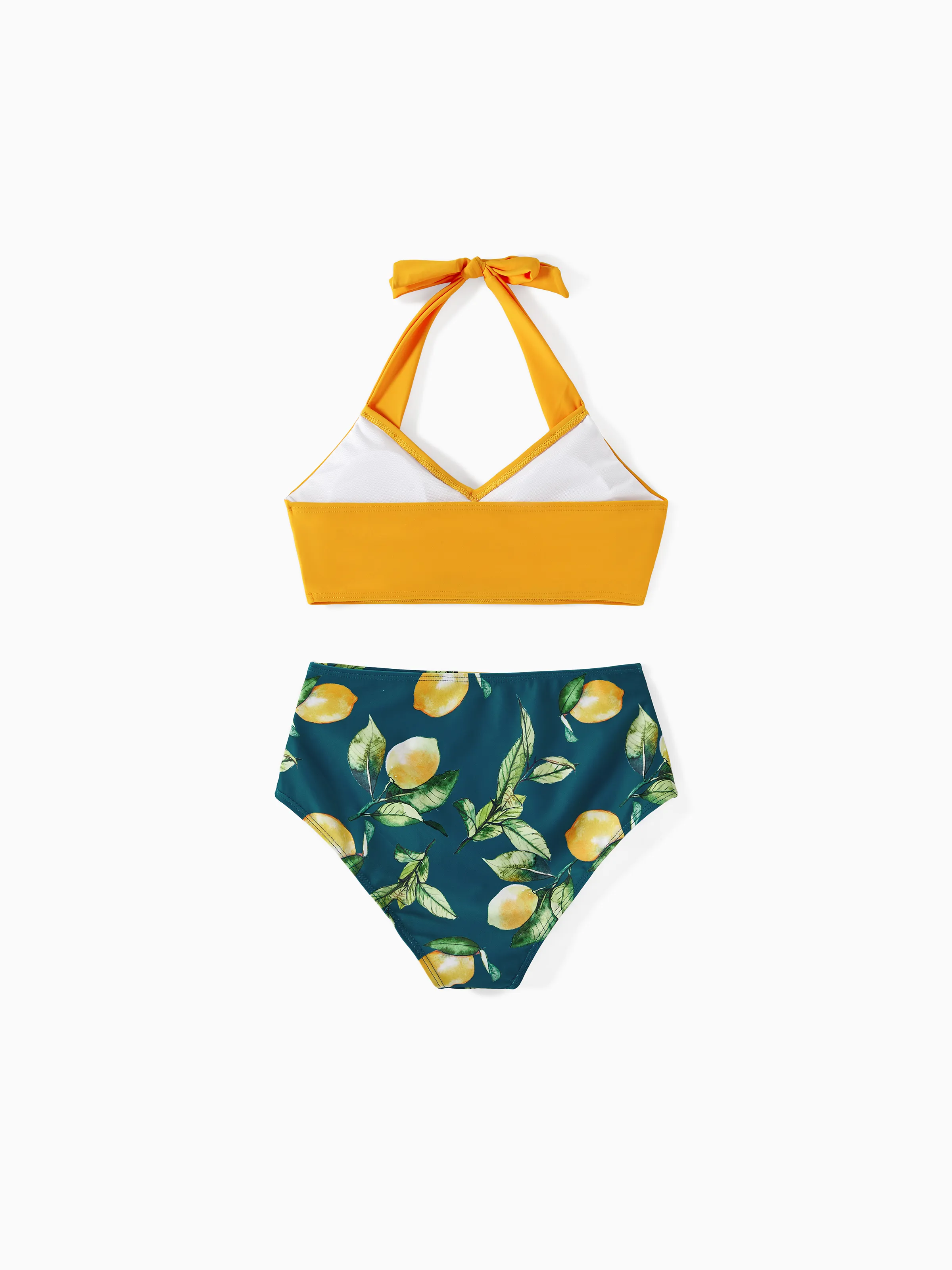 Family Matching Allover Lemon Print and Solid Halter Neck Two-piece Swimsuit or Swim Trunks Shorts Multi-color - Image 3