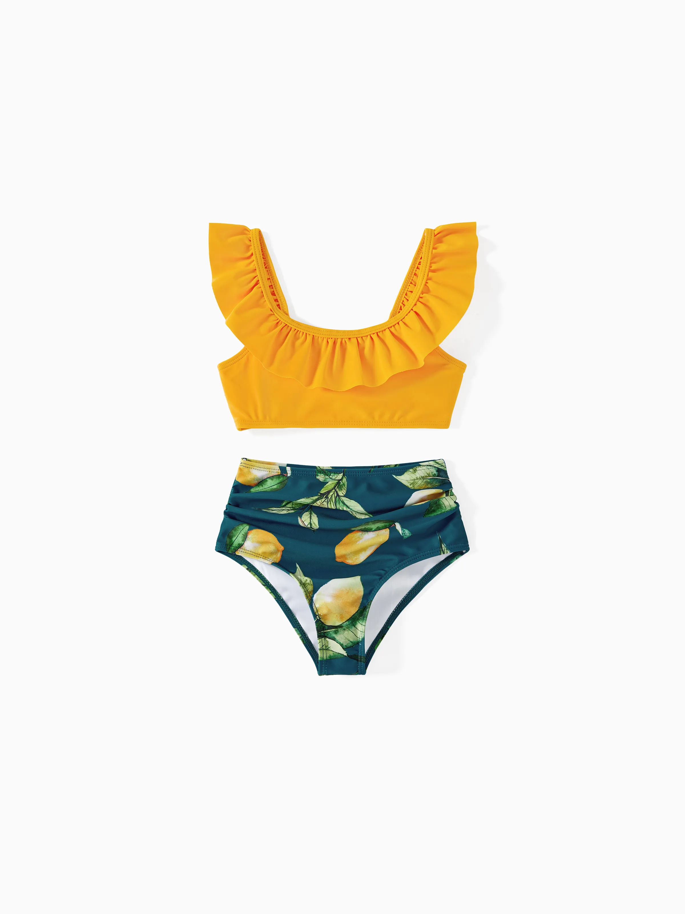 Family Matching Allover Lemon Print and Solid Halter Neck Two-piece Swimsuit or Swim Trunks Shorts Multi-color - Image 7