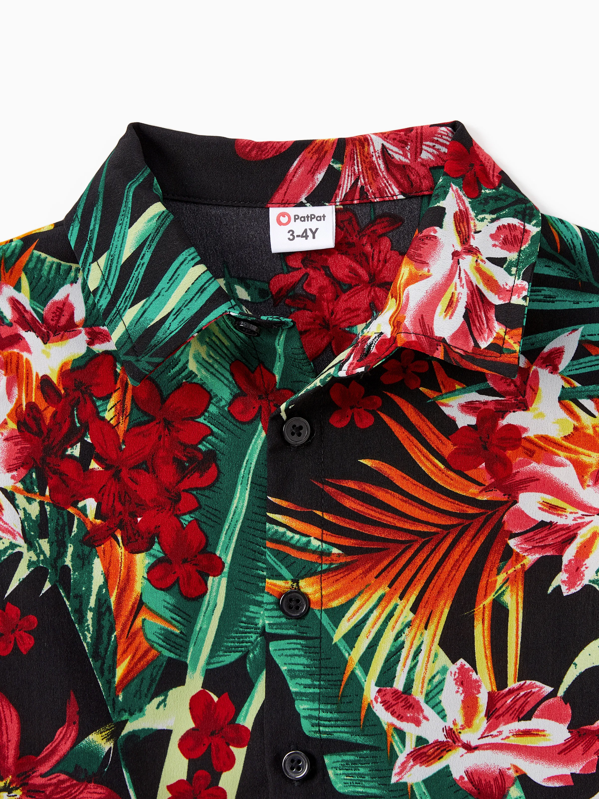 Family Matching Allover Plant Floral Print Halterneck Dresses and Short-sleeve Shirts Sets Black - Image 20
