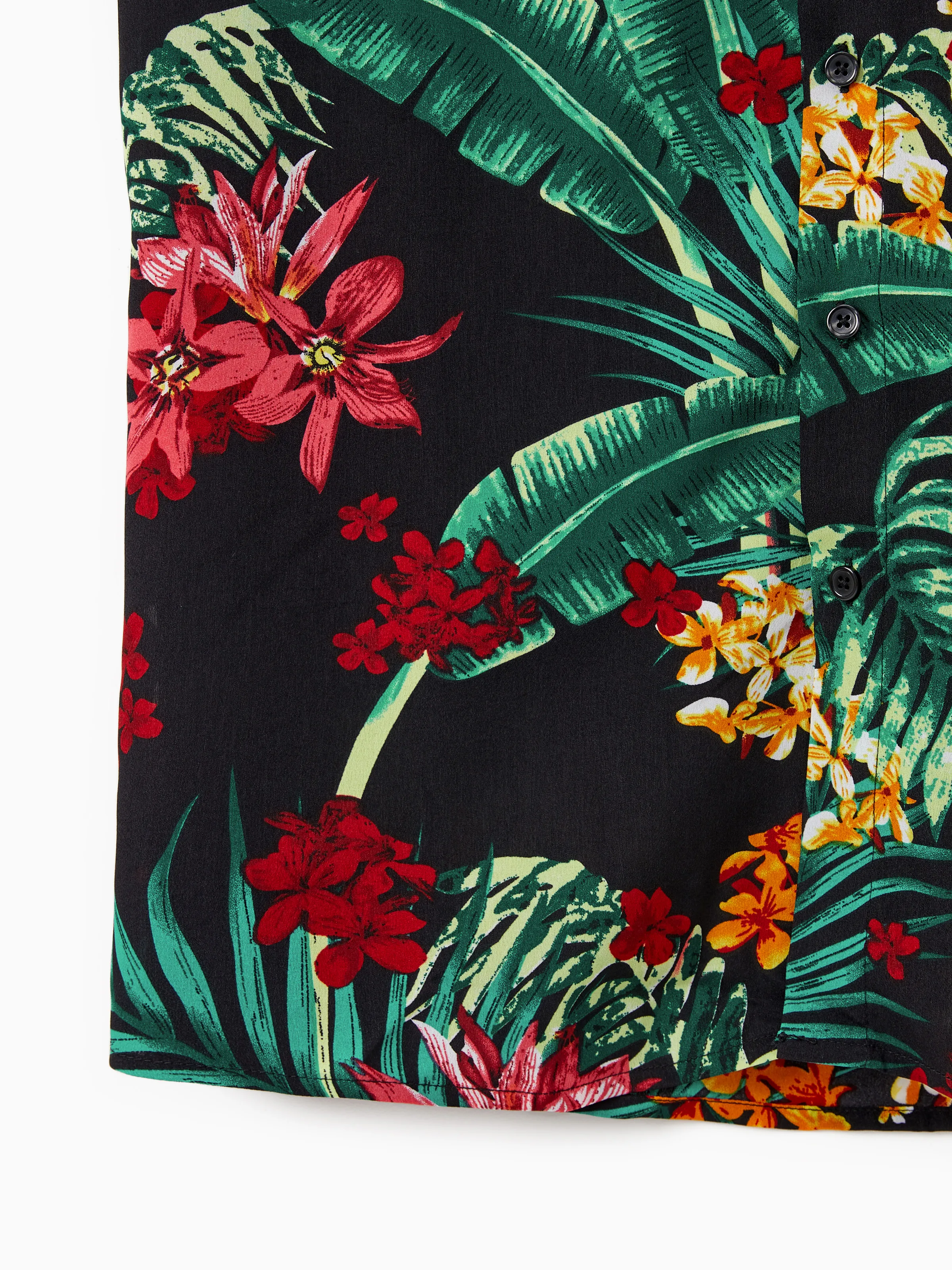 Family Matching Allover Plant Floral Print Halterneck Dresses and Short-sleeve Shirts Sets Black - Image 27