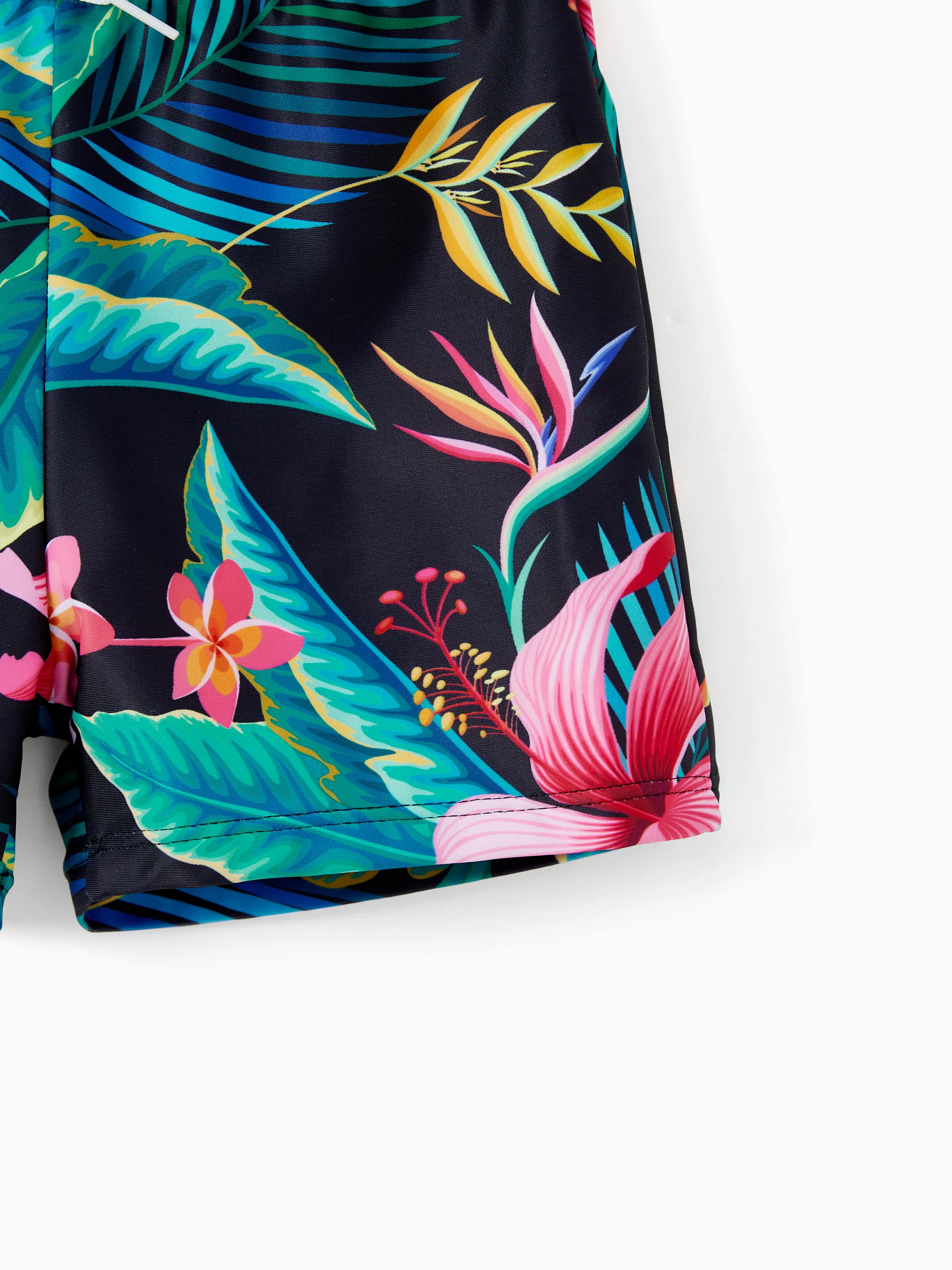 Family Matching Allover Plant Print Crisscross One-Piece Swimsuit and Swim Trunks Black - Image 14