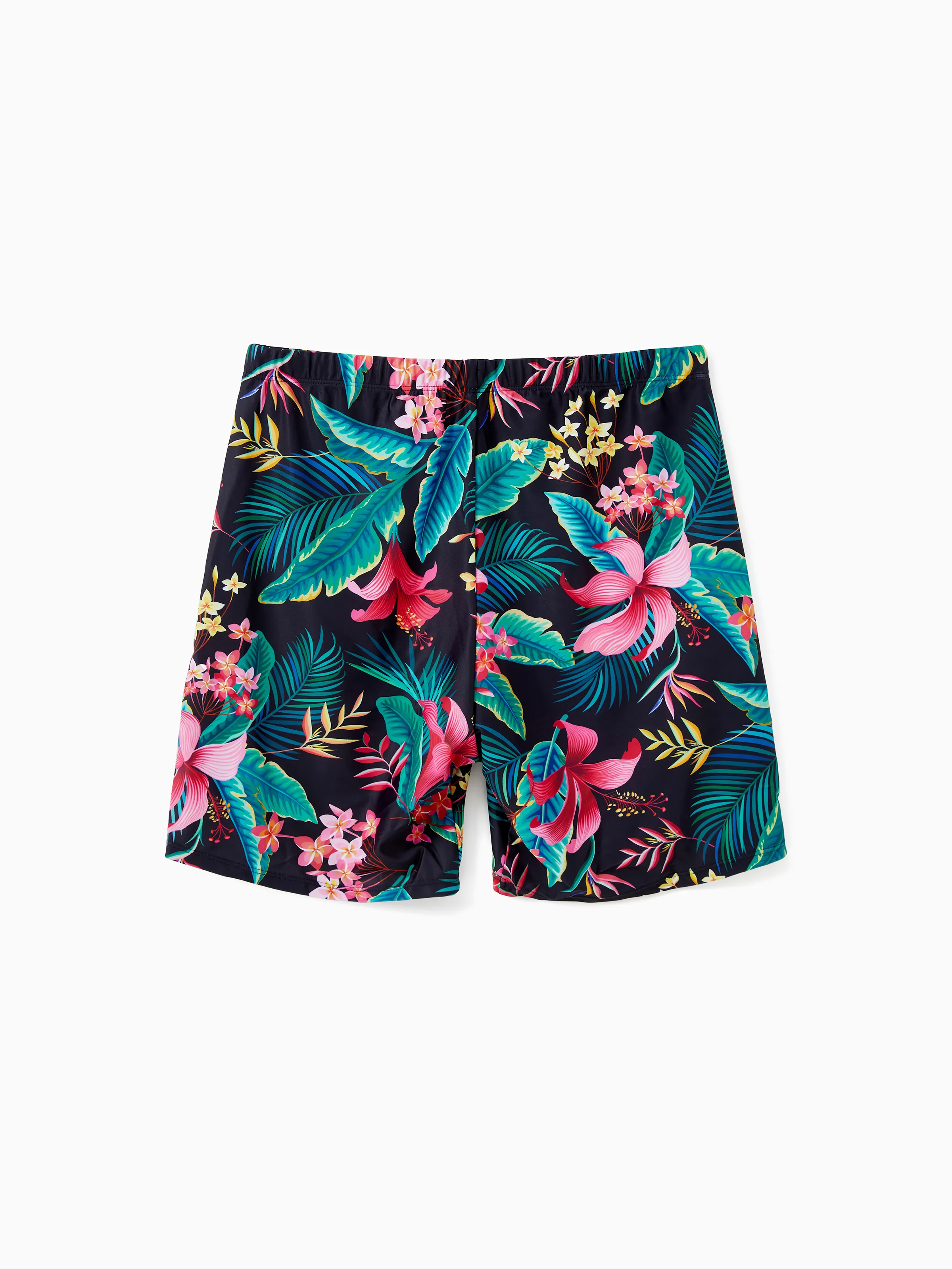 Family Matching Allover Plant Print Crisscross One-Piece Swimsuit and Swim Trunks Black - Image 17