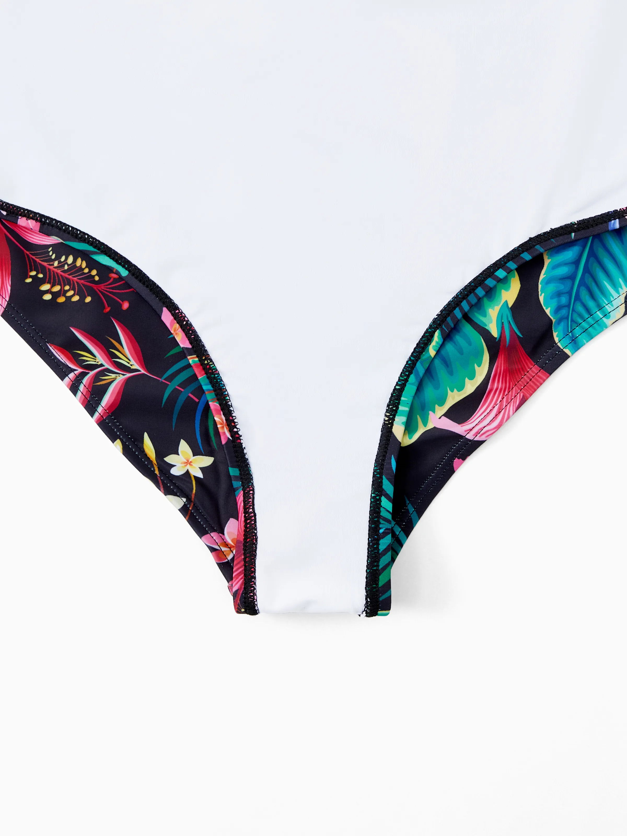 Family Matching Allover Plant Print Crisscross One-Piece Swimsuit and Swim Trunks Black - Image 5