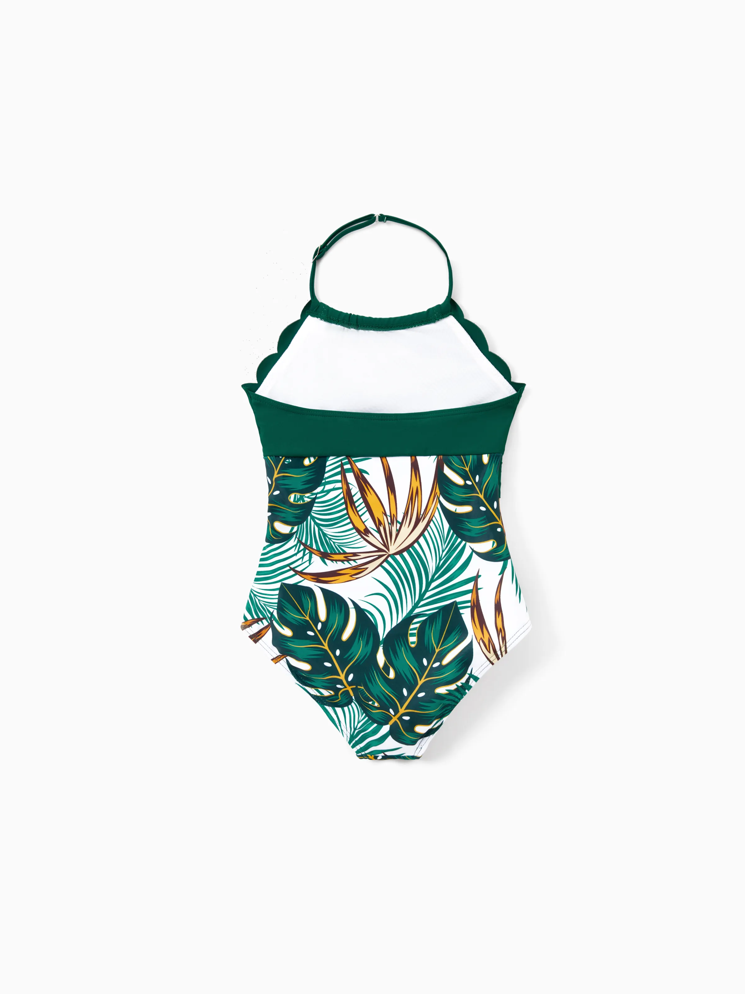 Family Matching Allover Plants Print Swim Trunks Shorts and V Neck Spaghetti Strap Splicing One-Piece Swimsuit Dark Green - Image 11