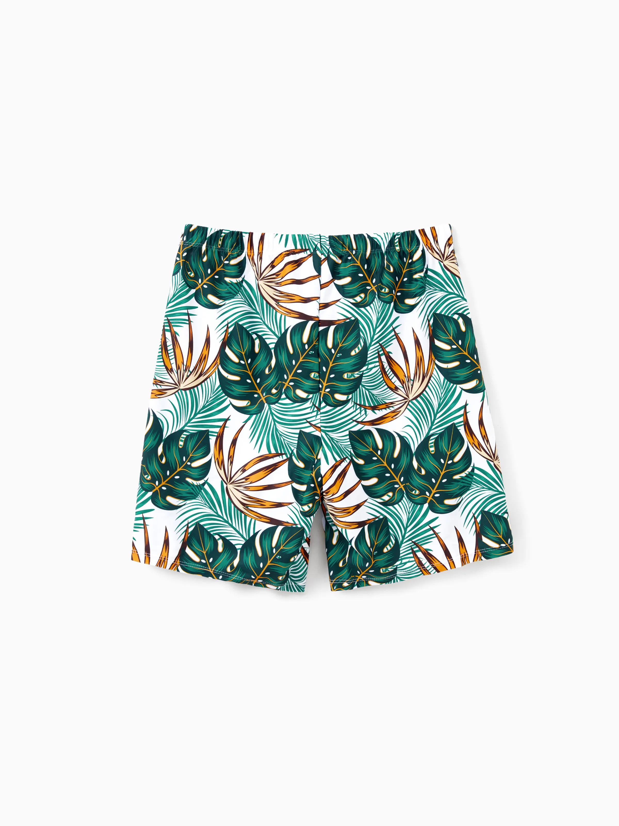 Family Matching Allover Plants Print Swim Trunks Shorts and V Neck Spaghetti Strap Splicing One-Piece Swimsuit Dark Green - Image 19