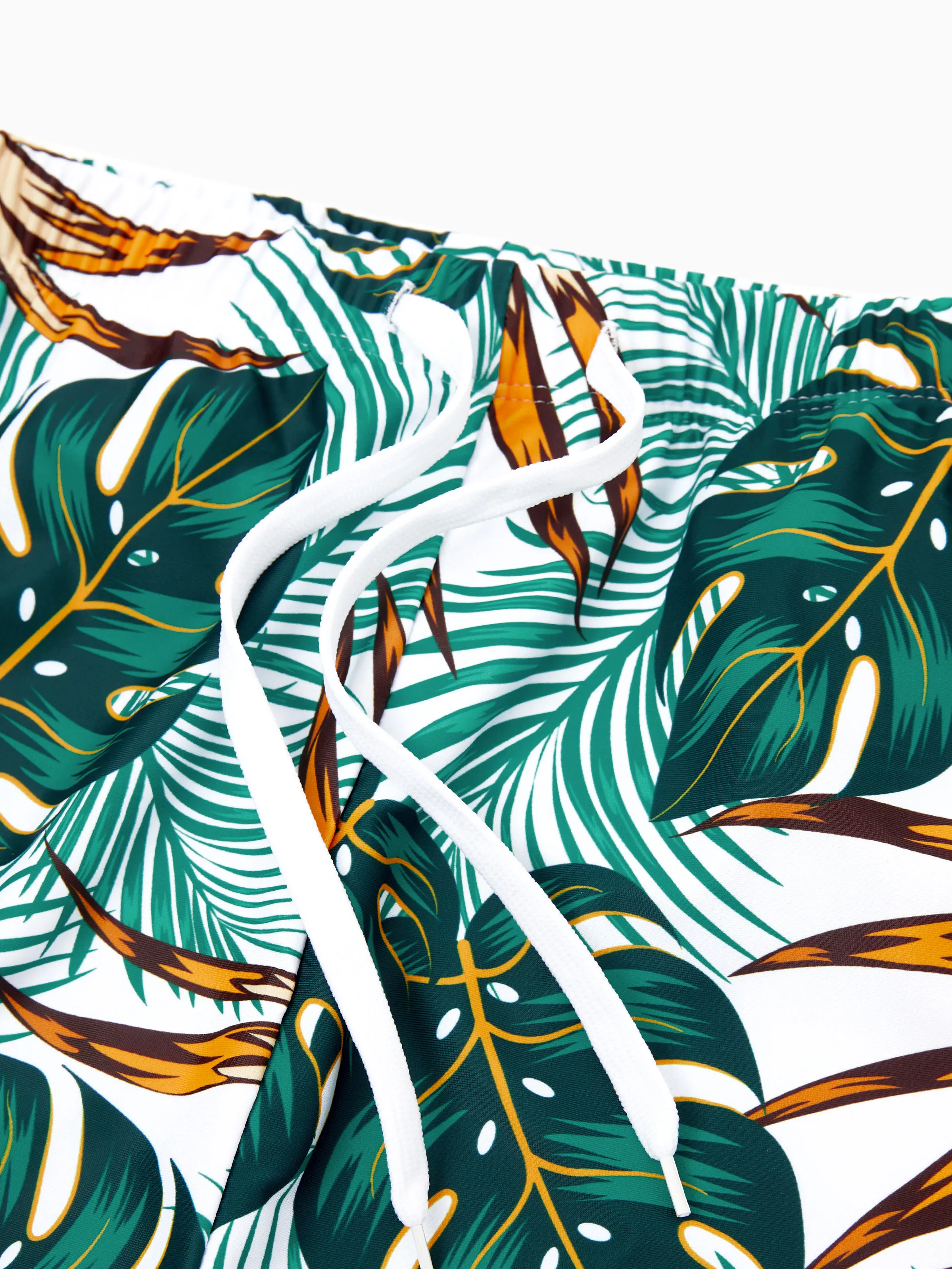 Family Matching Allover Plants Print Swim Trunks Shorts and V Neck Spaghetti Strap Splicing One-Piece Swimsuit Dark Green - Image 21