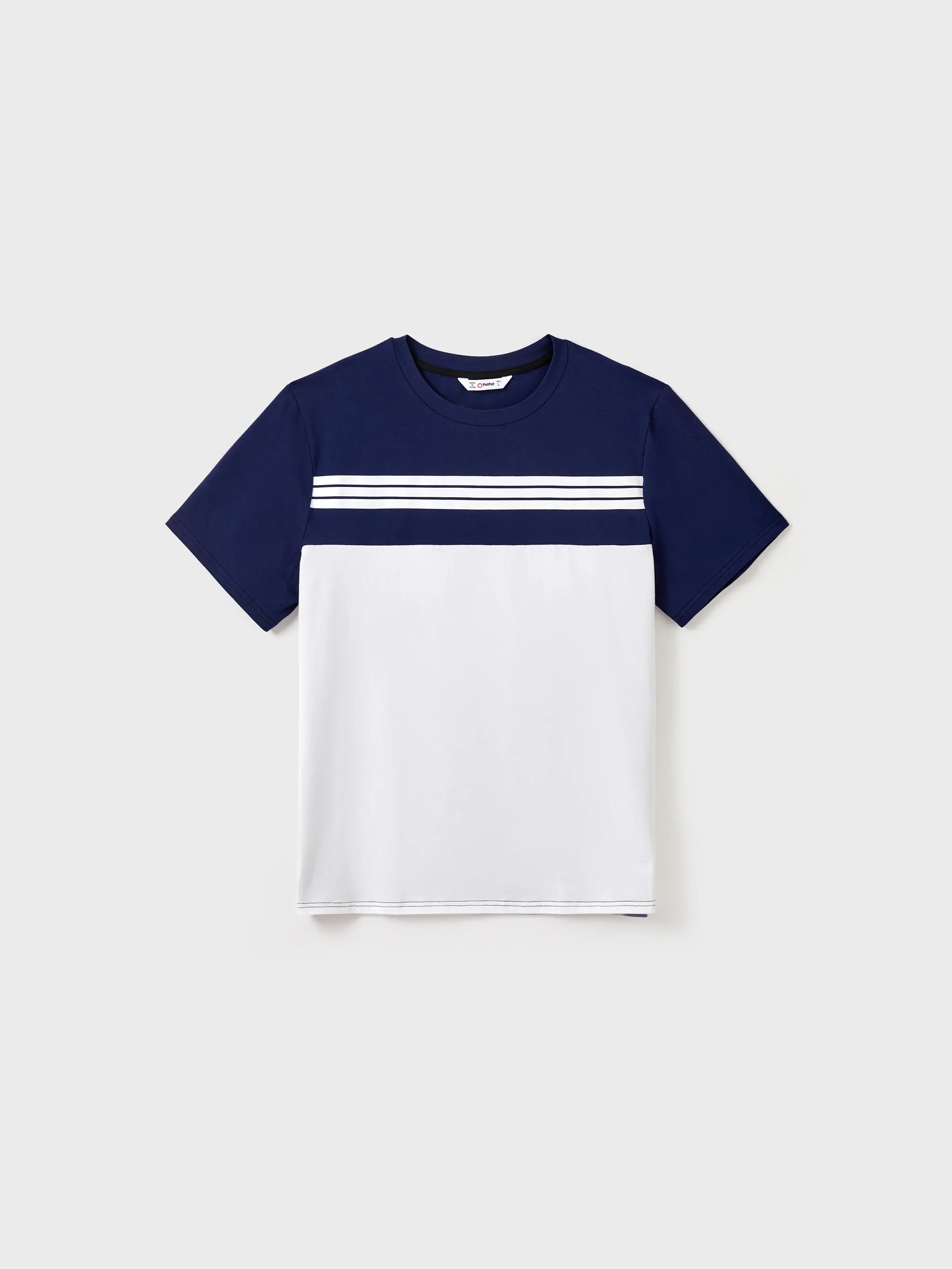 Family Matching Blue Colorblock Tee or Leaf Print Smocking Puff-sleeve Dress Set Blue - Image 16