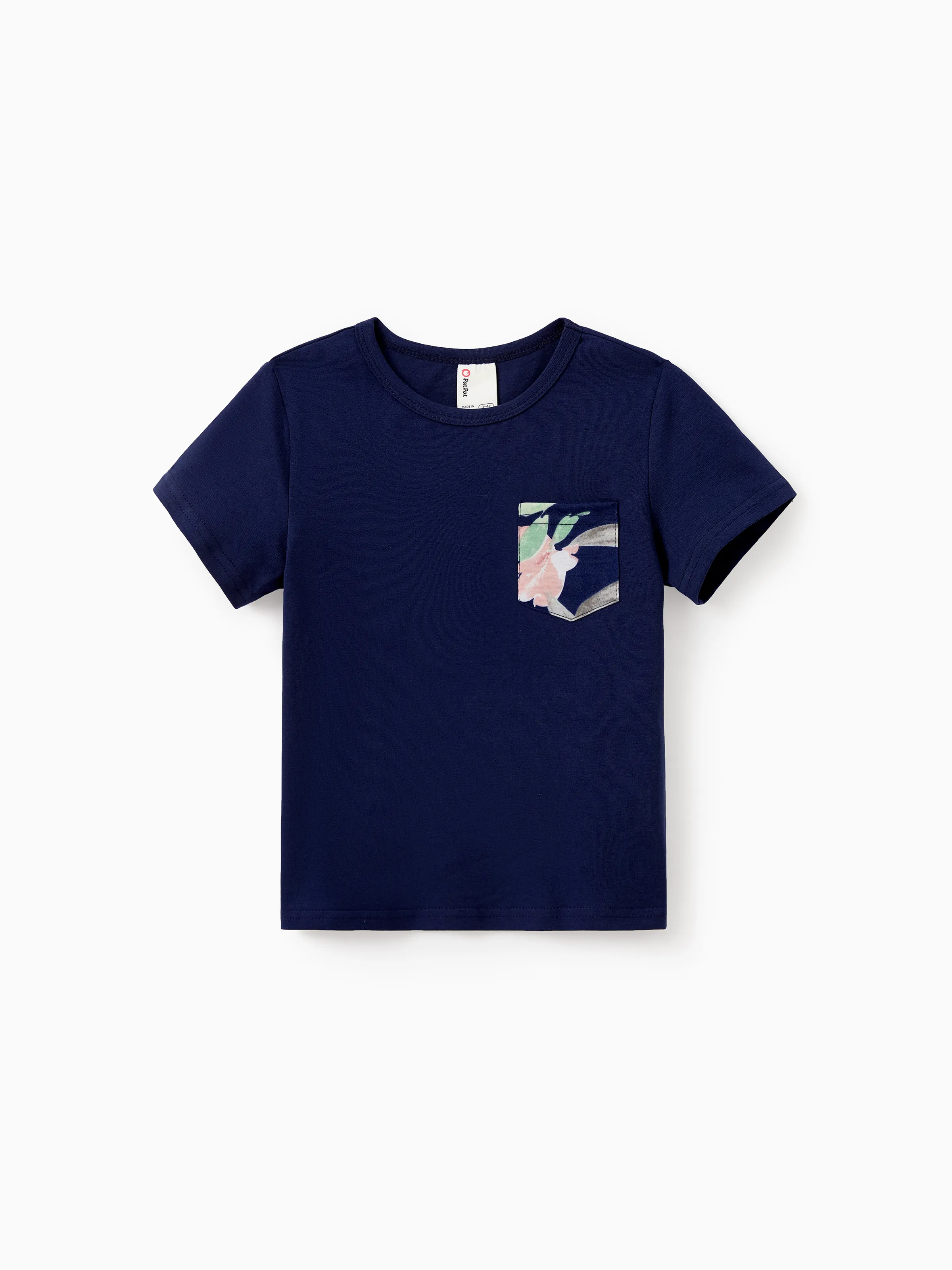 Family Matching Blue Cotton Tee and Flora Splicing Tank Top Dress Sets Deep Blue - Image 17