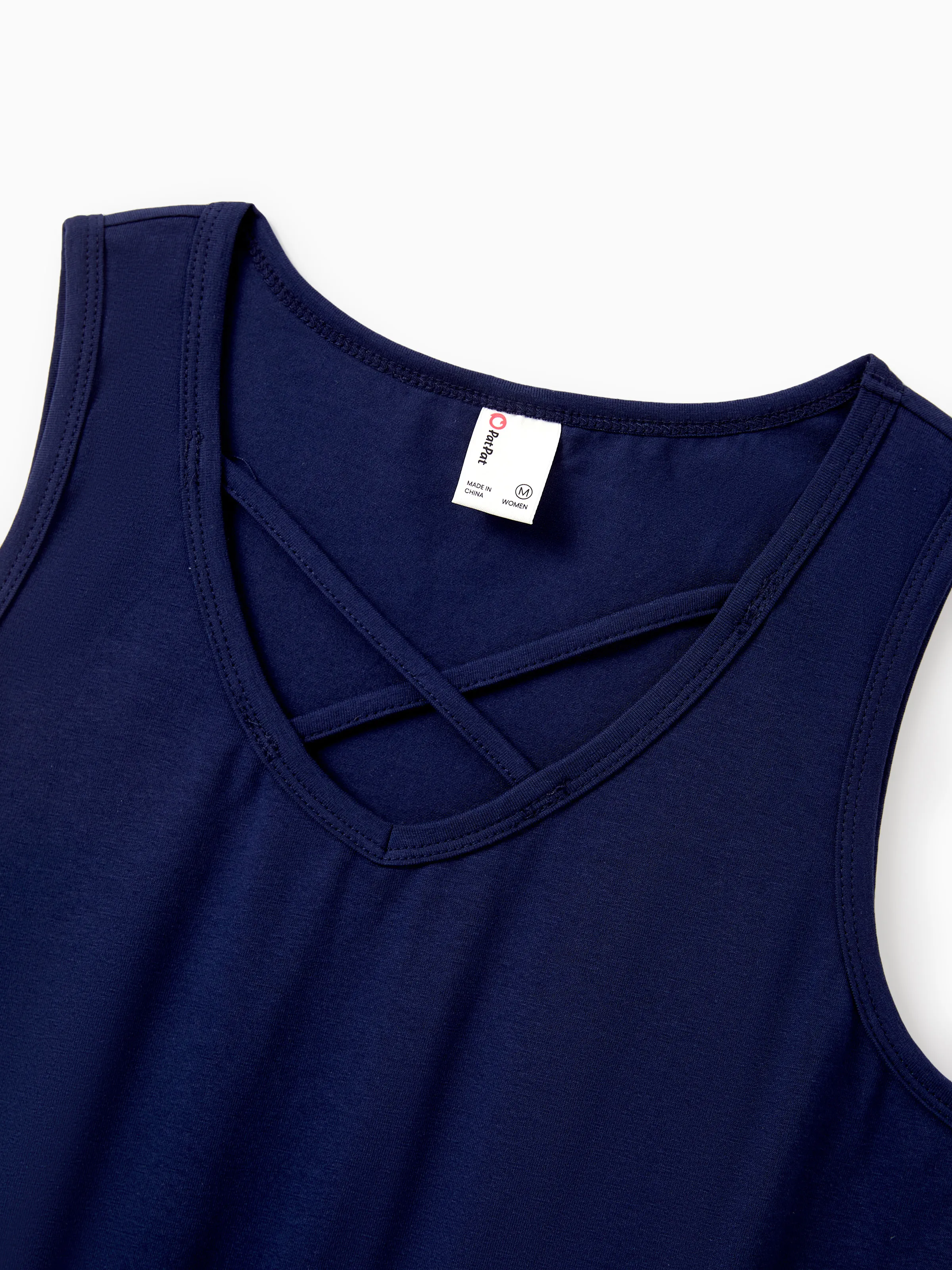Family Matching Blue Cotton Tee and Flora Splicing Tank Top Dress Sets Deep Blue - Image 4