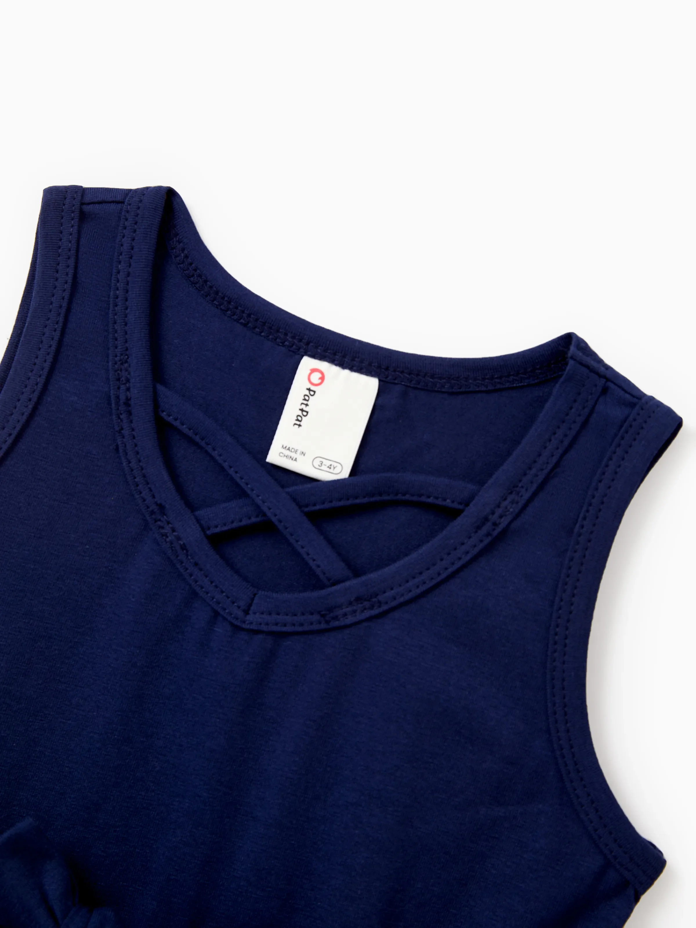 Family Matching Blue Cotton Tee and Flora Splicing Tank Top Dress Sets Deep Blue - Image 9