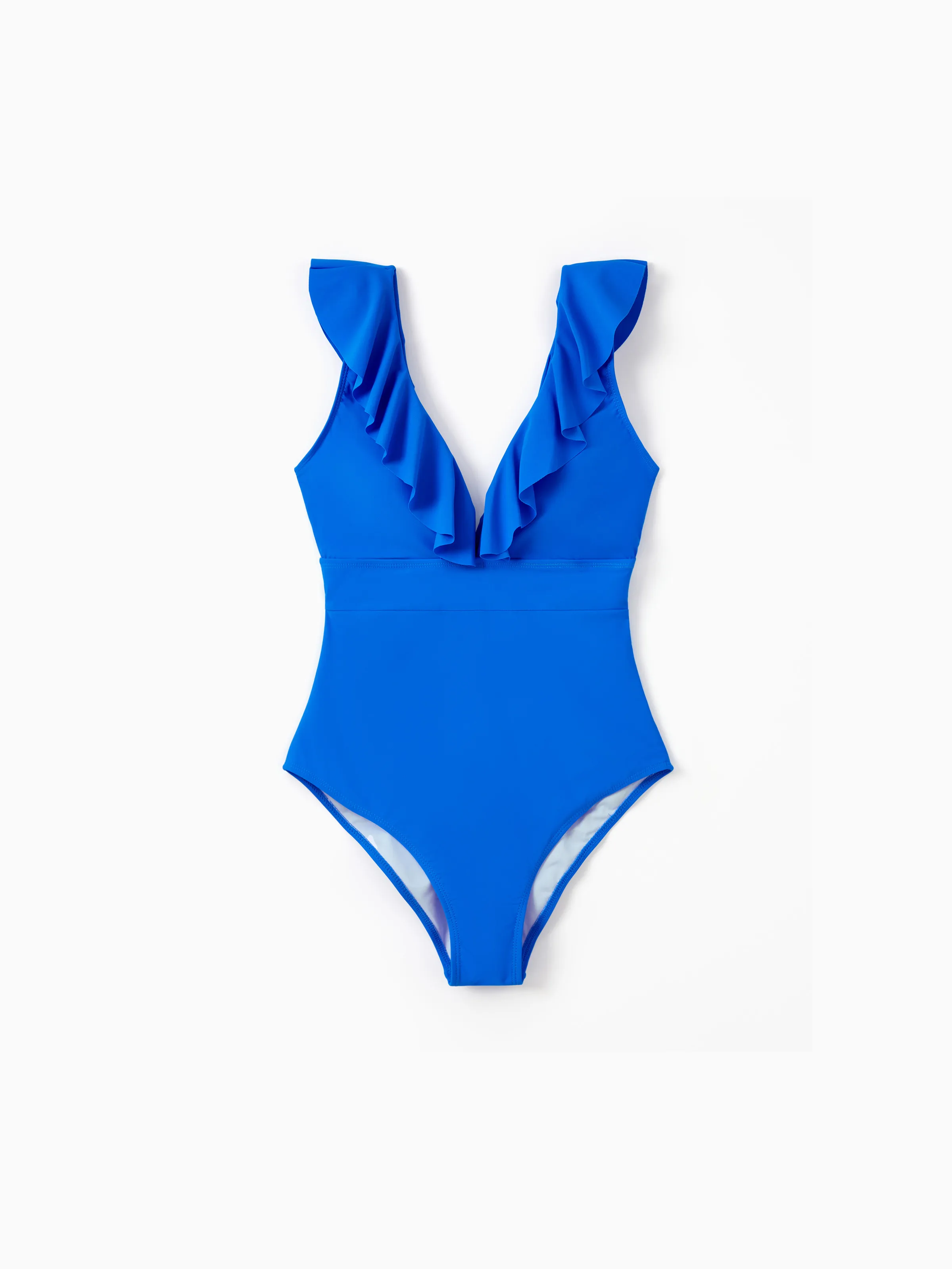 Family Matching Blue Ruffle One-piece Swimsuit or Swim Trunks Blue - Image 2