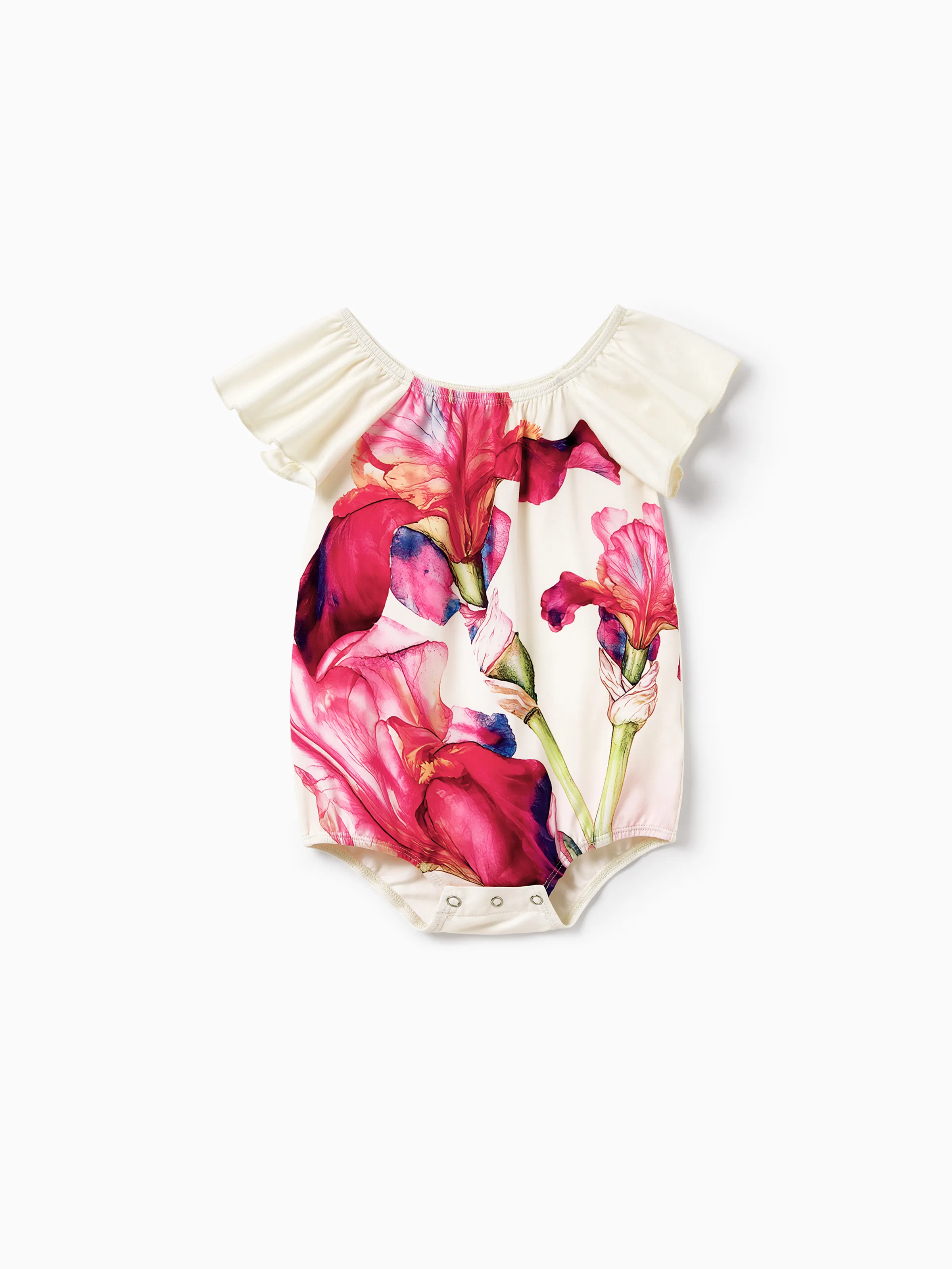 Family Matching Casual Outfit Floral Print T-shirt or Halter Dress Summer Set for Vacation  Apricot - Image 16