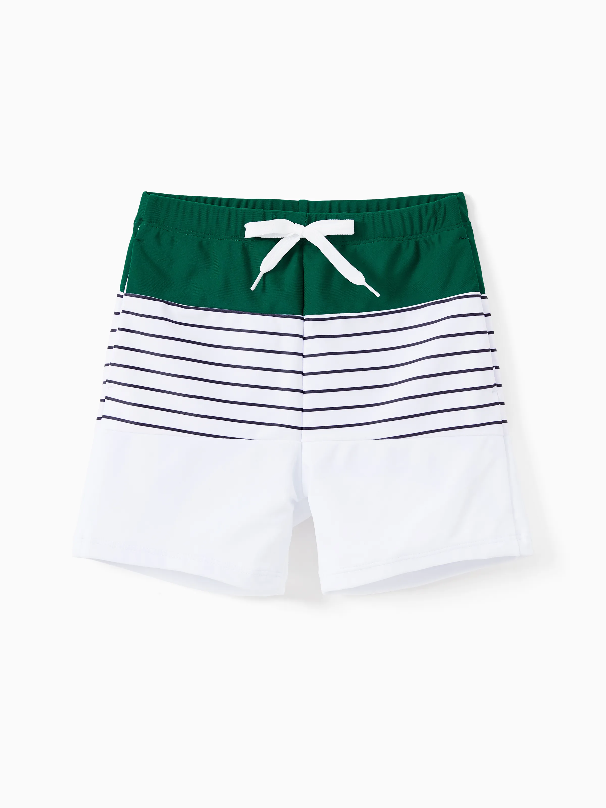 Family Matching Color Block Drawstring Swim Trunks or Stripe Cross Front Two-Piece Swimsuit (Quick-Dry) Green - Image 12