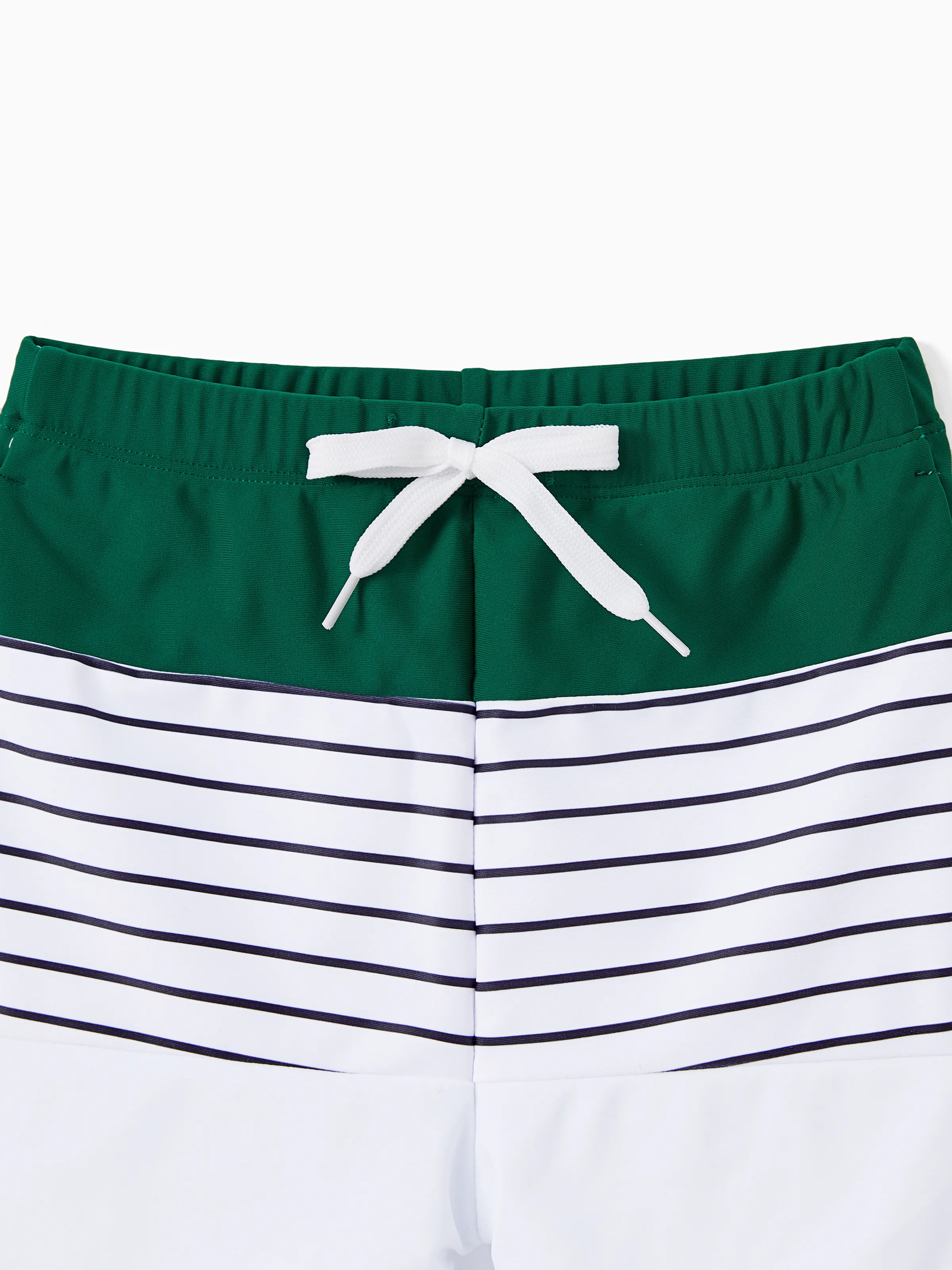 Family Matching Color Block Drawstring Swim Trunks or Stripe Cross Front Two-Piece Swimsuit (Quick-Dry) Green - Image 15