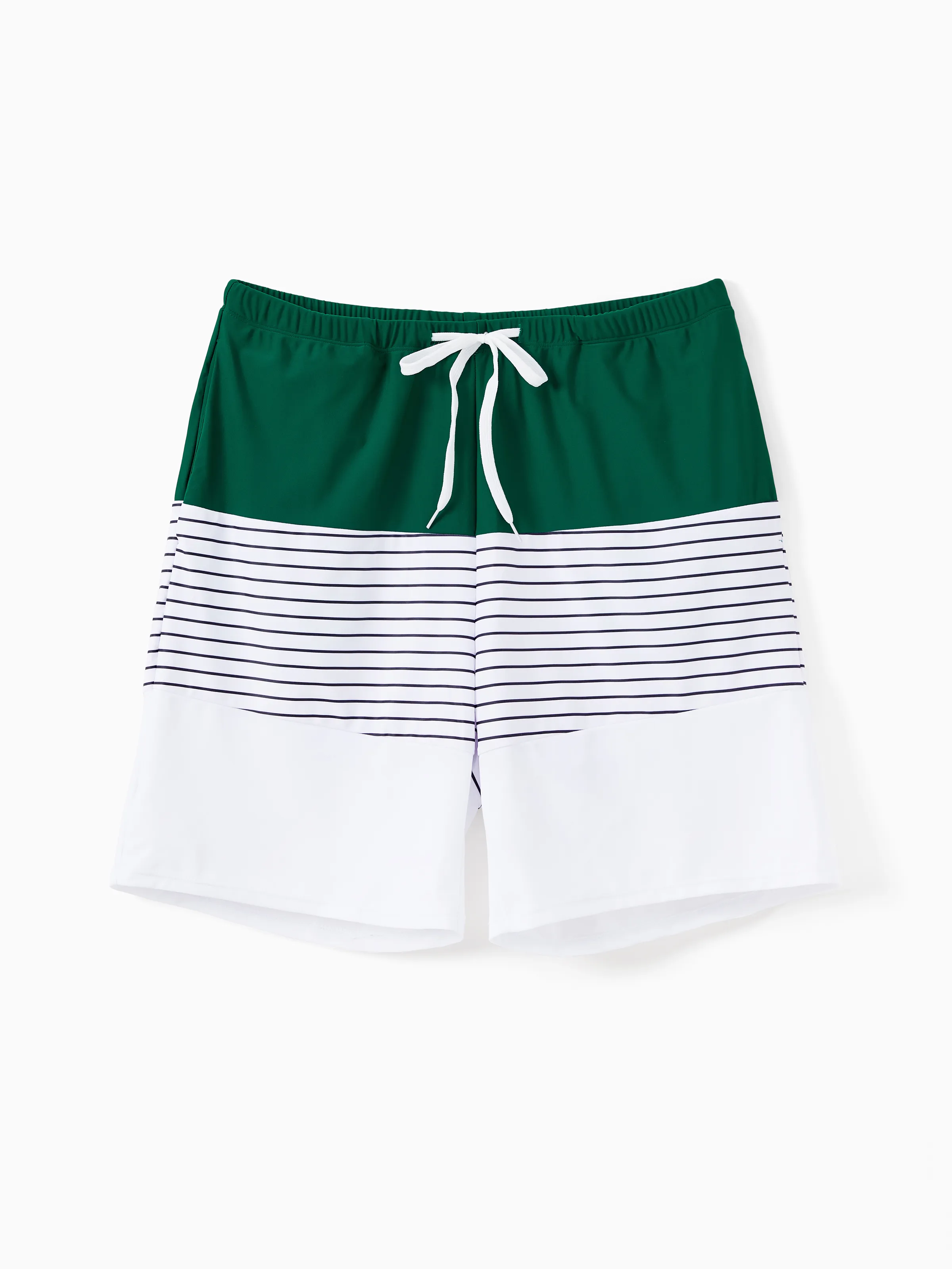 Family Matching Color Block Drawstring Swim Trunks or Stripe Cross Front Two-Piece Swimsuit (Quick-Dry) Green - Image 16