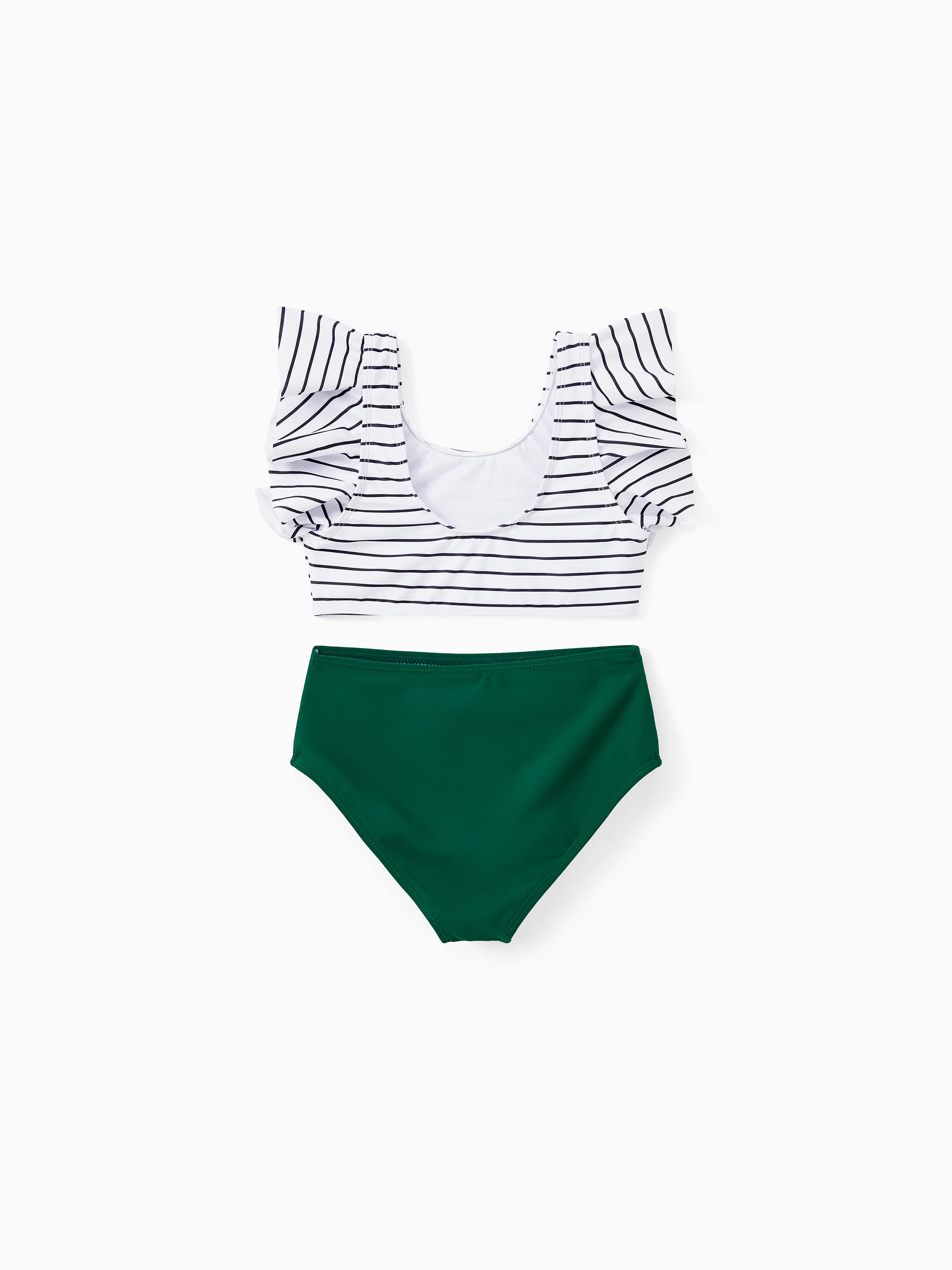 Family Matching Color Block Drawstring Swim Trunks or Stripe Cross Front Two-Piece Swimsuit (Quick-Dry) Green - Image 8