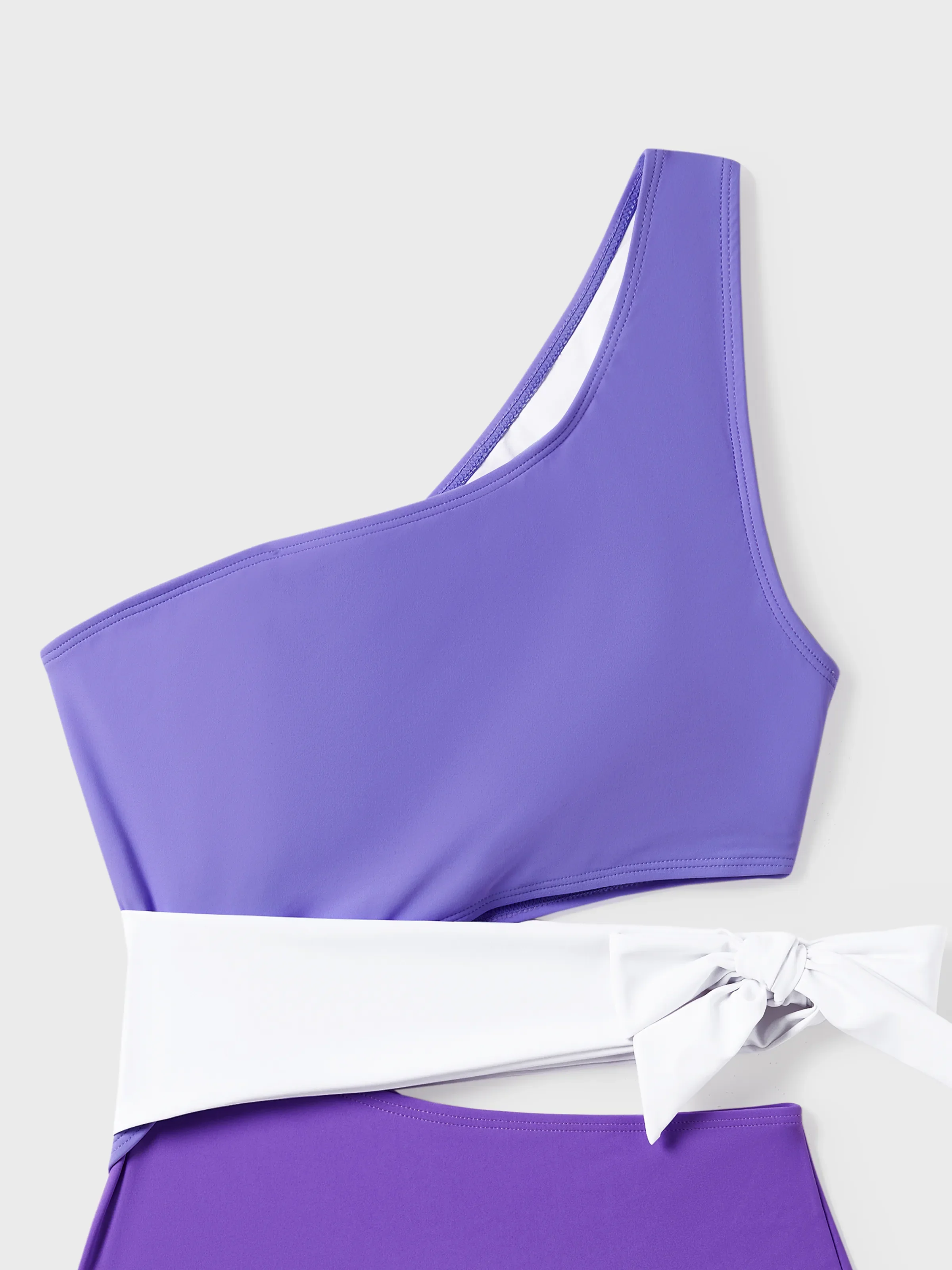 Family Matching Color-block Swim Trunks or One-shoulder Side Knot One-Piece Swimsuit (Quick-Dry) ColorBlock - Image 4