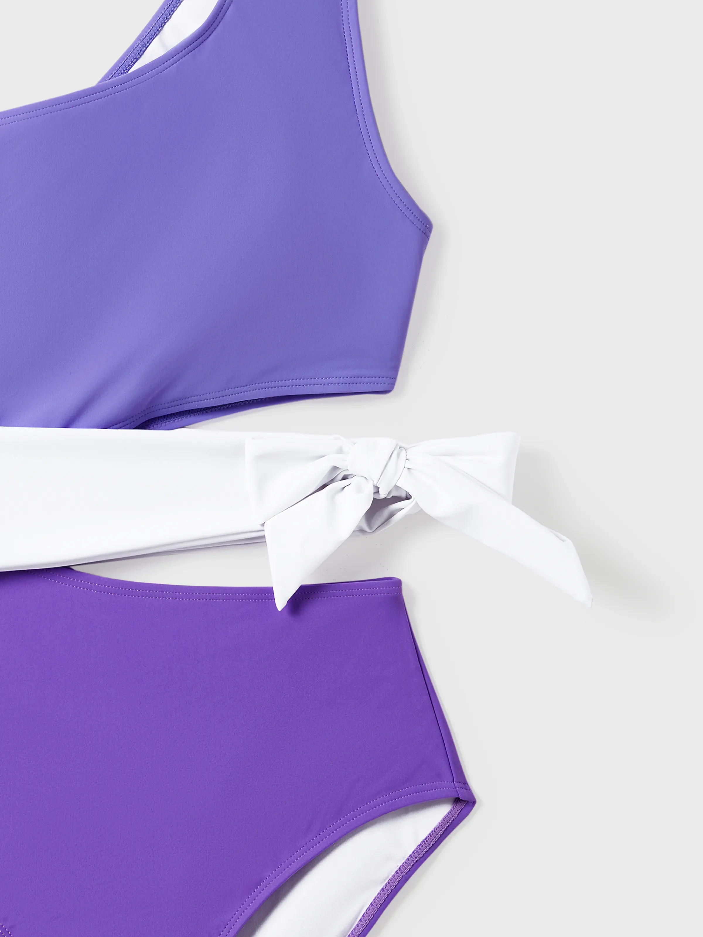 Family Matching Color-block Swim Trunks or One-shoulder Side Knot One-Piece Swimsuit (Quick-Dry) ColorBlock - Image 5