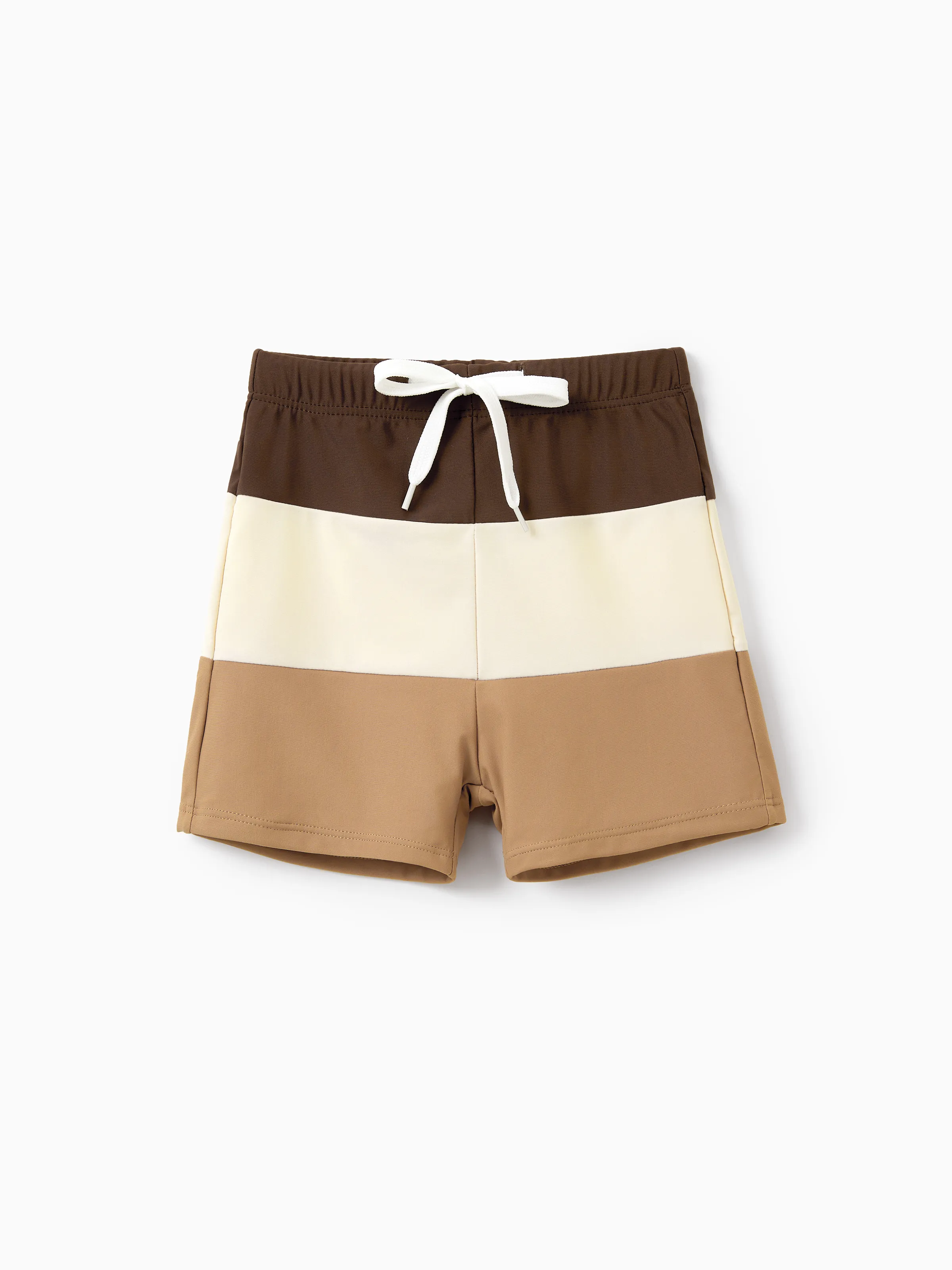 Family Matching Color Block Swimsuits, Mommy and Me One-Shoulder Cutout Bikini Set, Daddy and Son Color Block Swim Trunks, Summer Beach Vacation Swimwear Coffee - Image 10