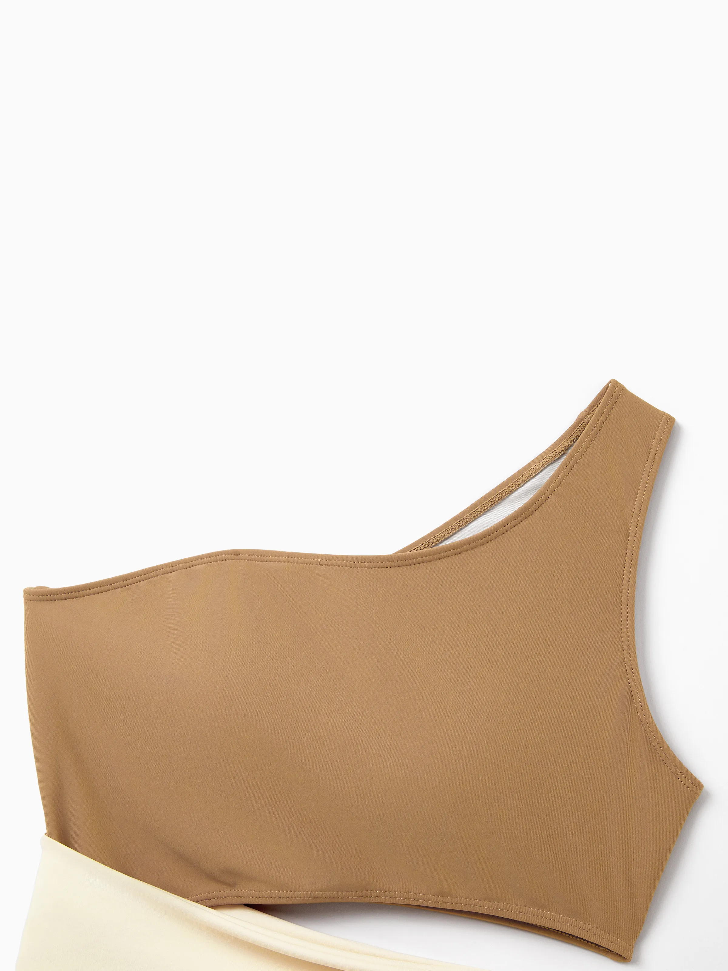 Family Matching Color Block Swimsuits, Mommy and Me One-Shoulder Cutout Bikini Set, Daddy and Son Color Block Swim Trunks, Summer Beach Vacation Swimwear Coffee - Image 4