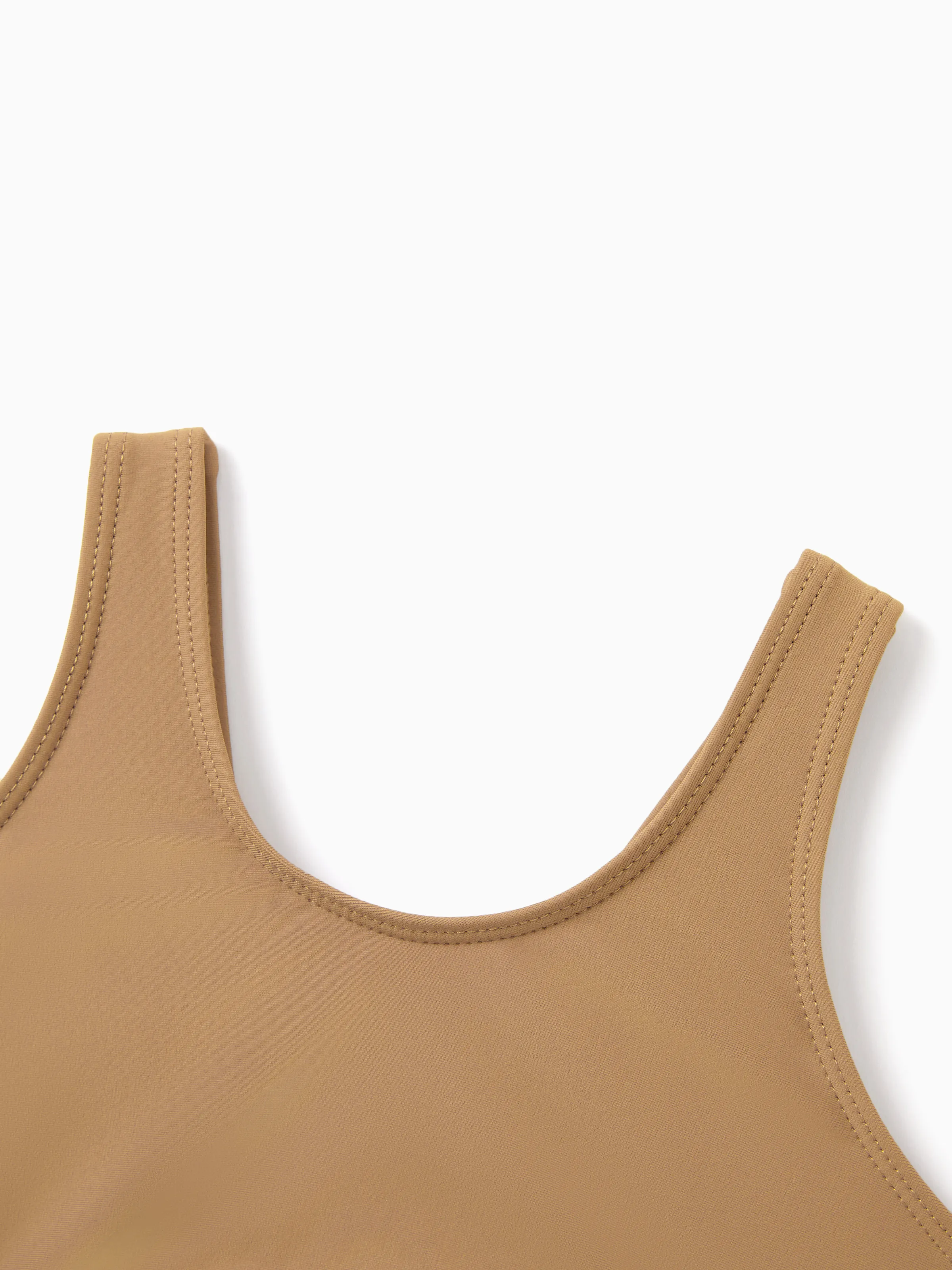 Family Matching Color Block Swimsuits, Mommy and Me One-Shoulder Cutout Bikini Set, Daddy and Son Color Block Swim Trunks, Summer Beach Vacation Swimwear Coffee - Image 7