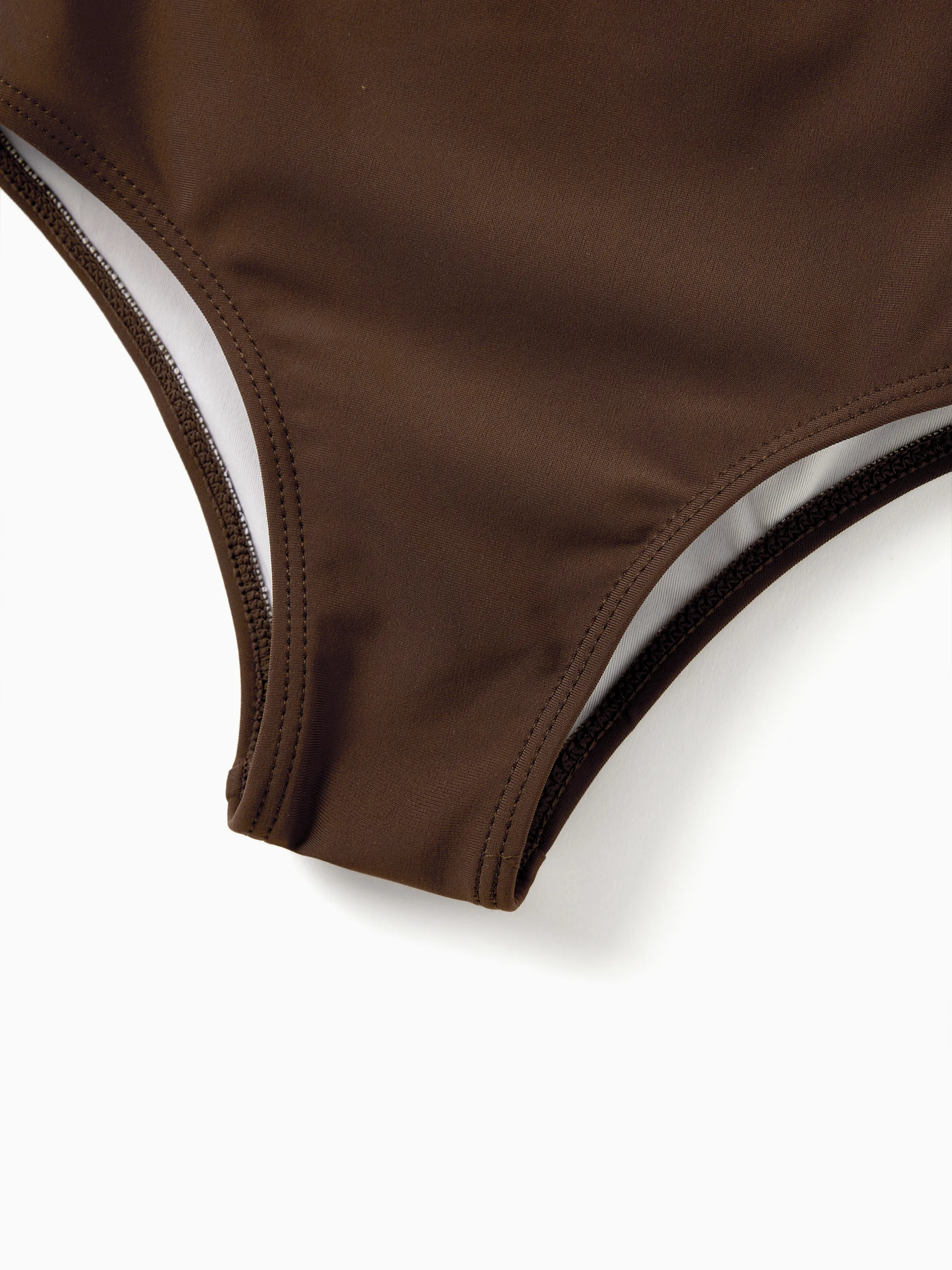 Family Matching Color Block Swimsuits, Mommy and Me One-Shoulder Cutout Bikini Set, Daddy and Son Color Block Swim Trunks, Summer Beach Vacation Swimwear Coffee - Image 9