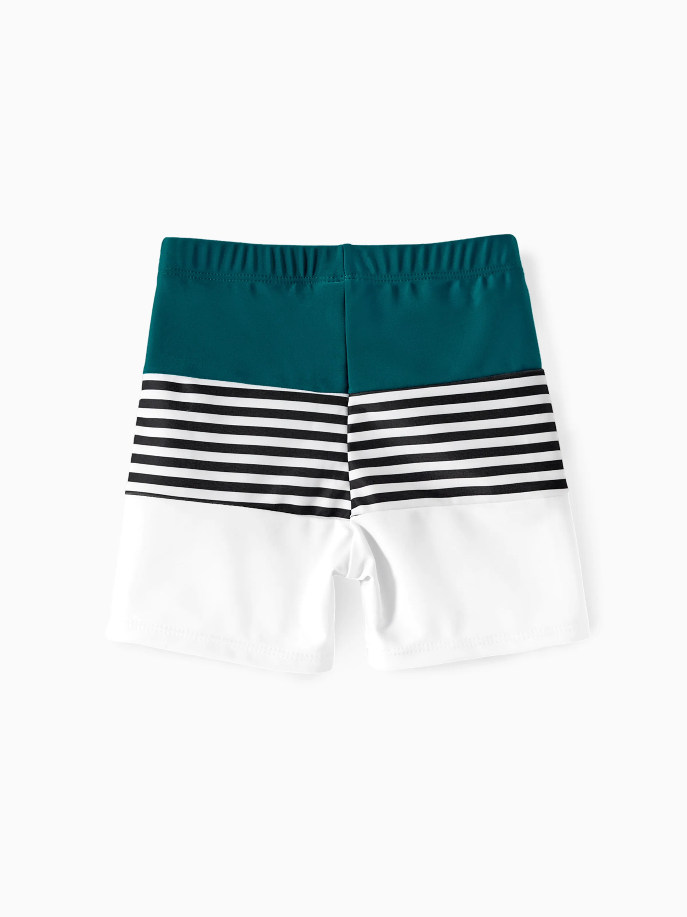 Family Matching Colorblock One Shoulder Cut Out One-piece Swimsuit and Striped Spliced Swim Trunks Shorts DeepTurquoise - Image 15
