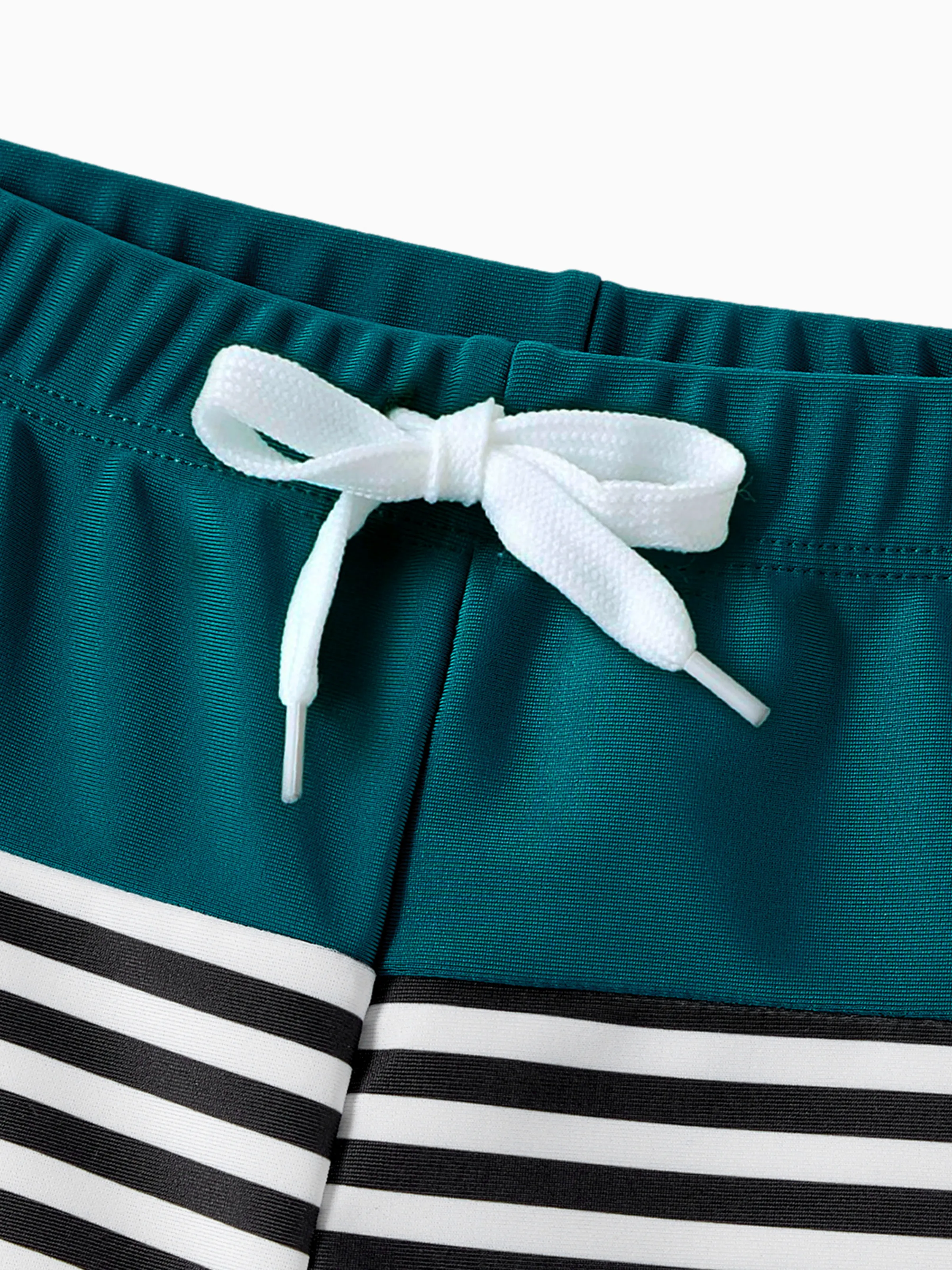 Family Matching Colorblock One Shoulder Cut Out One-piece Swimsuit and Striped Spliced Swim Trunks Shorts DeepTurquoise - Image 16