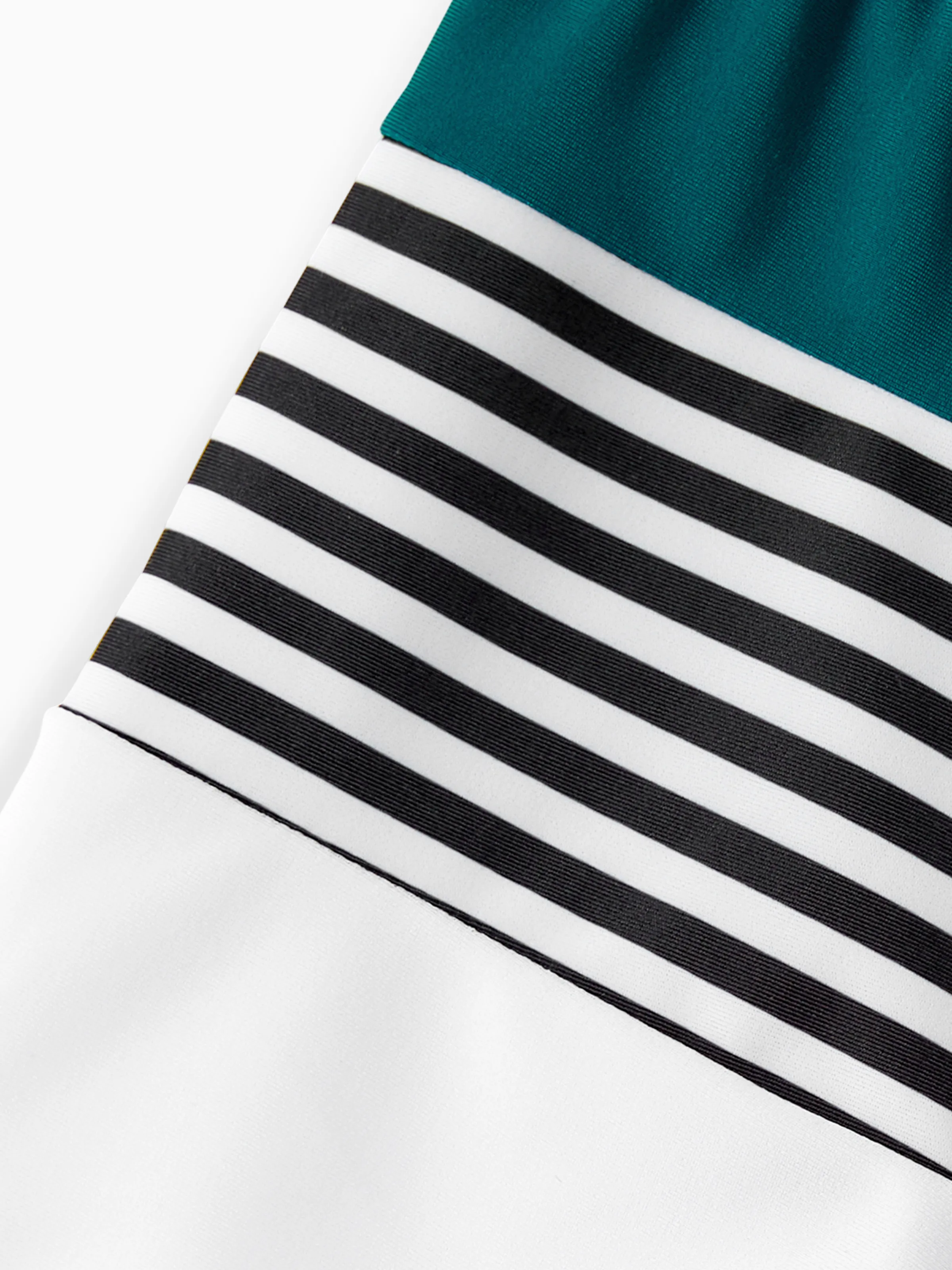 Family Matching Colorblock One Shoulder Cut Out One-piece Swimsuit and Striped Spliced Swim Trunks Shorts DeepTurquoise - Image 17