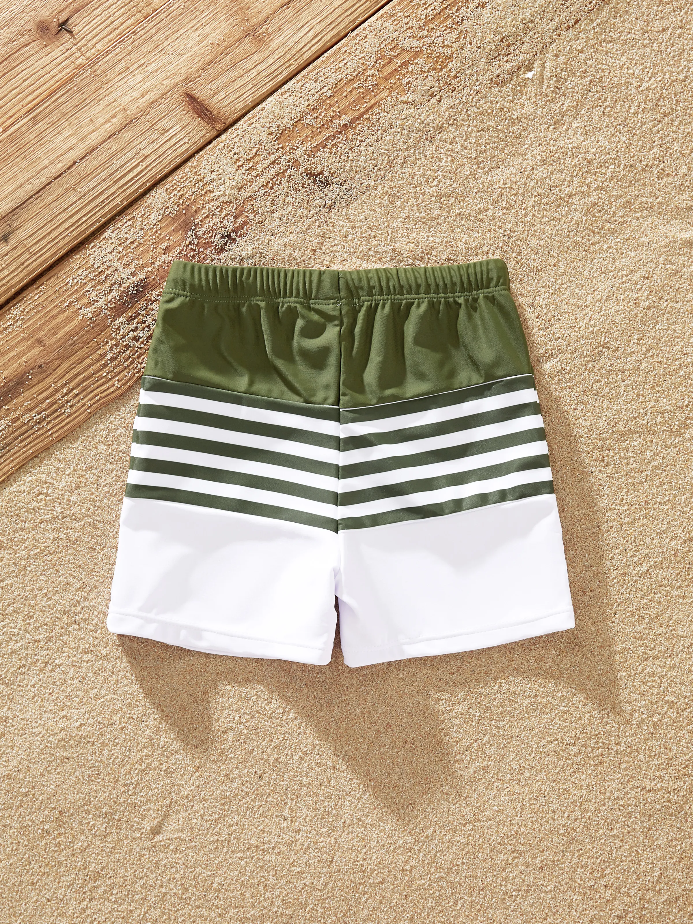 Family Matching Colorblock Stripe Swim Trunks or One Piece One Shoulder Swimsuit Army green - Image 13
