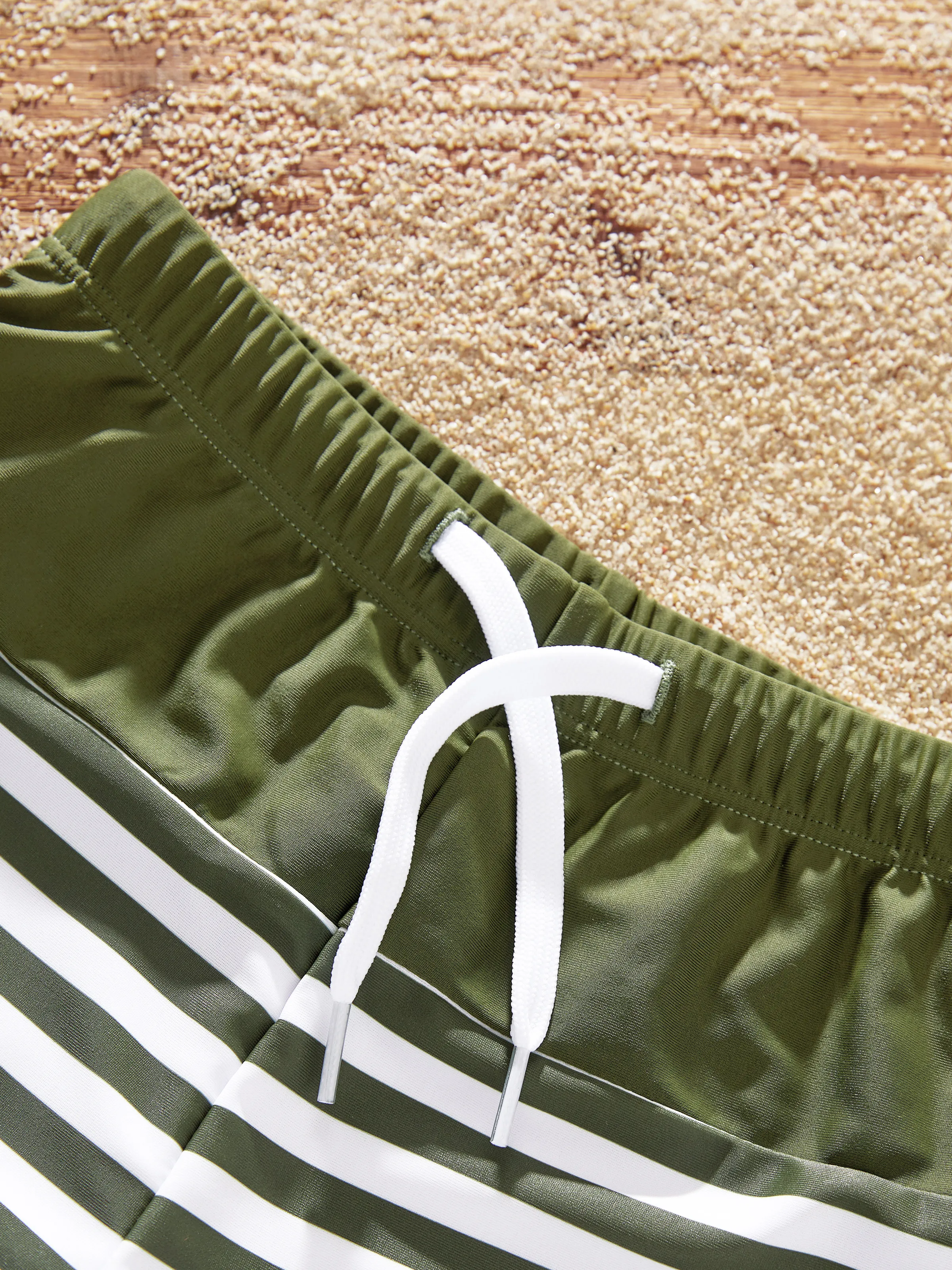 Family Matching Colorblock Stripe Swim Trunks or One Piece One Shoulder Swimsuit Army green - Image 14
