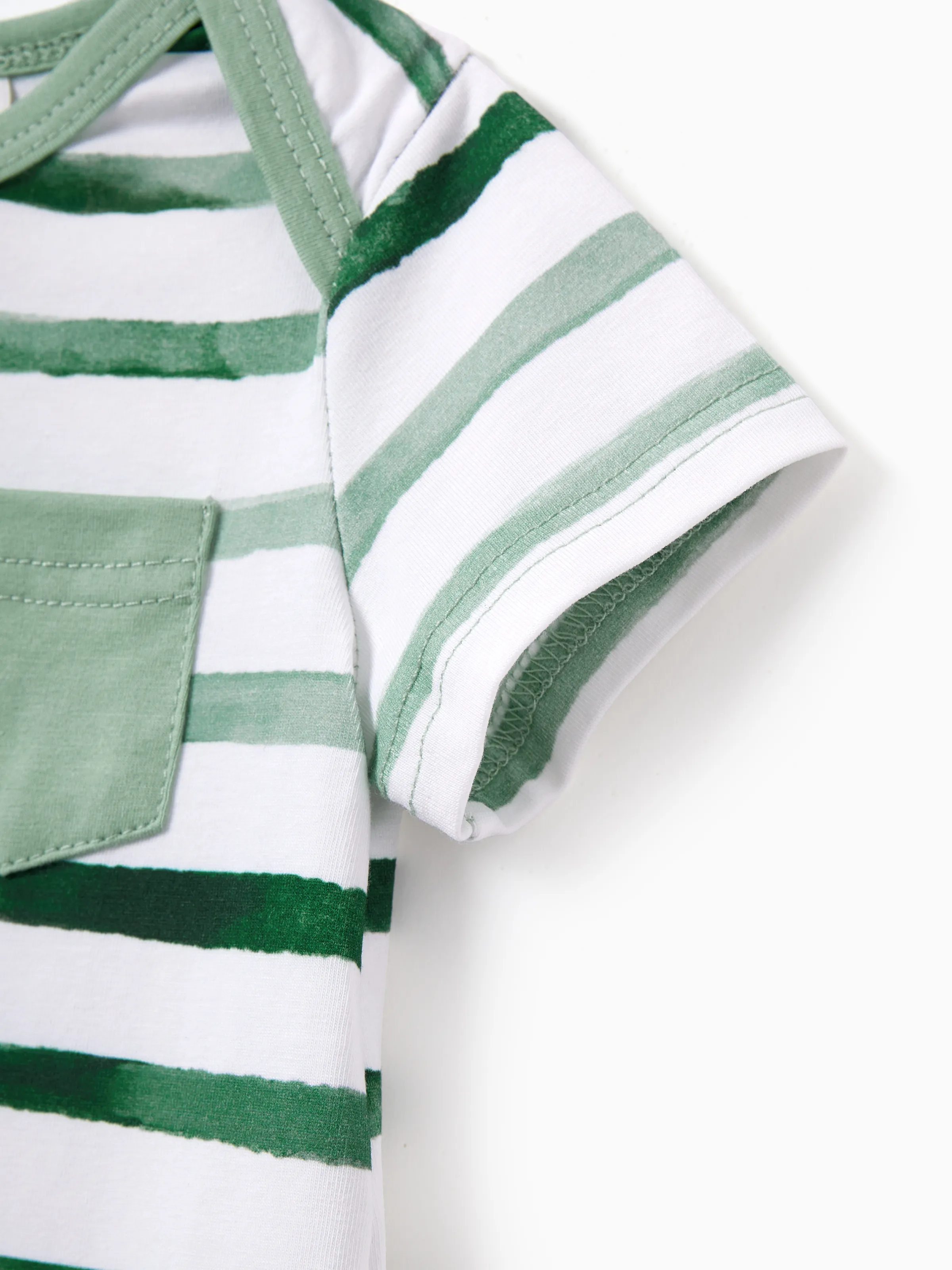 Family Matching Cotton Outfits Set Green Striped T-Shirt and Dress Set for Dad, Mom, Kids & Baby, Perfect for Summer Family Outings & Photos Green - Image 20